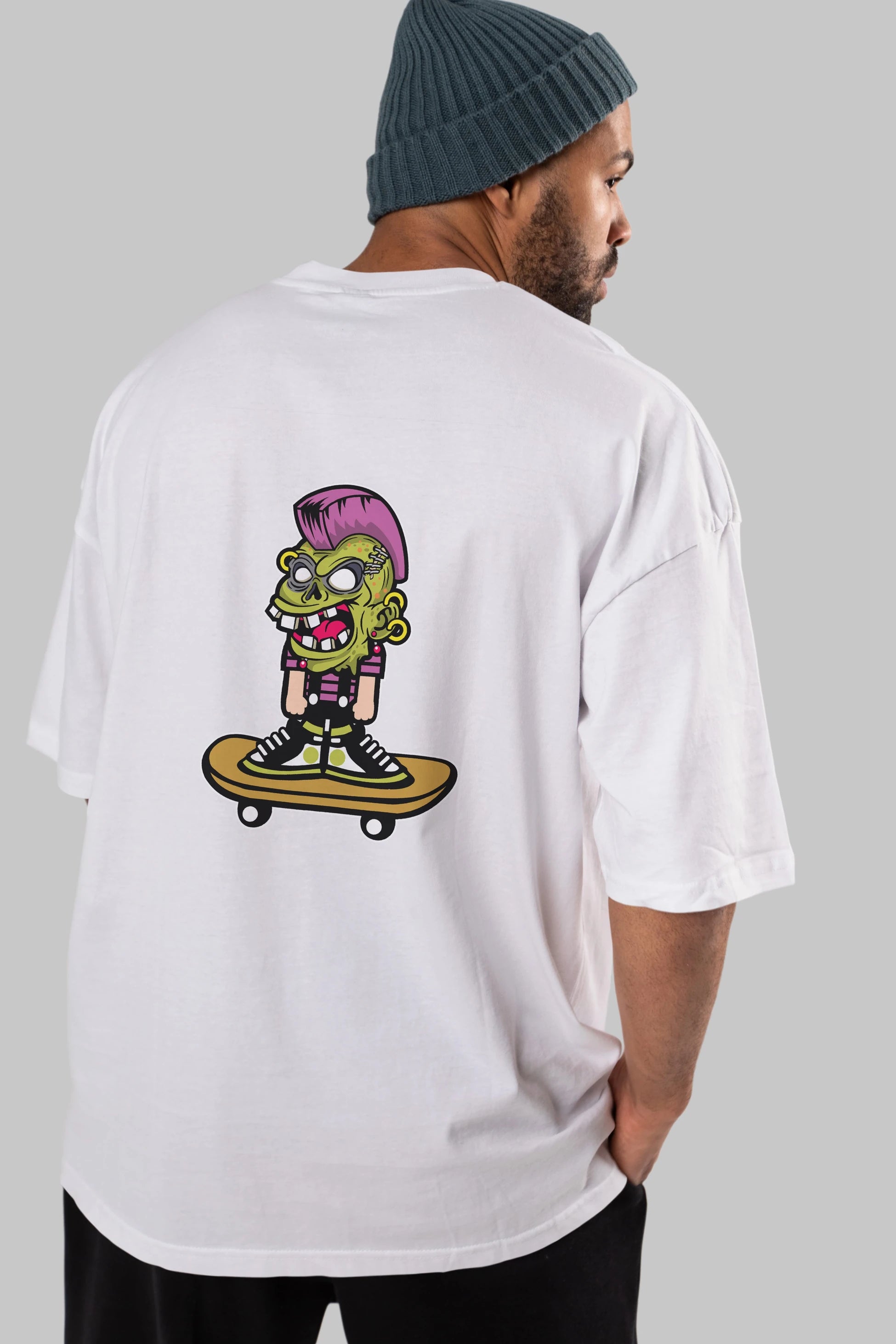 Zombie Punk Skater Arka Baskılı Oversize t-shirt Erkek Kadın Unisex %100 Pamuk tişort