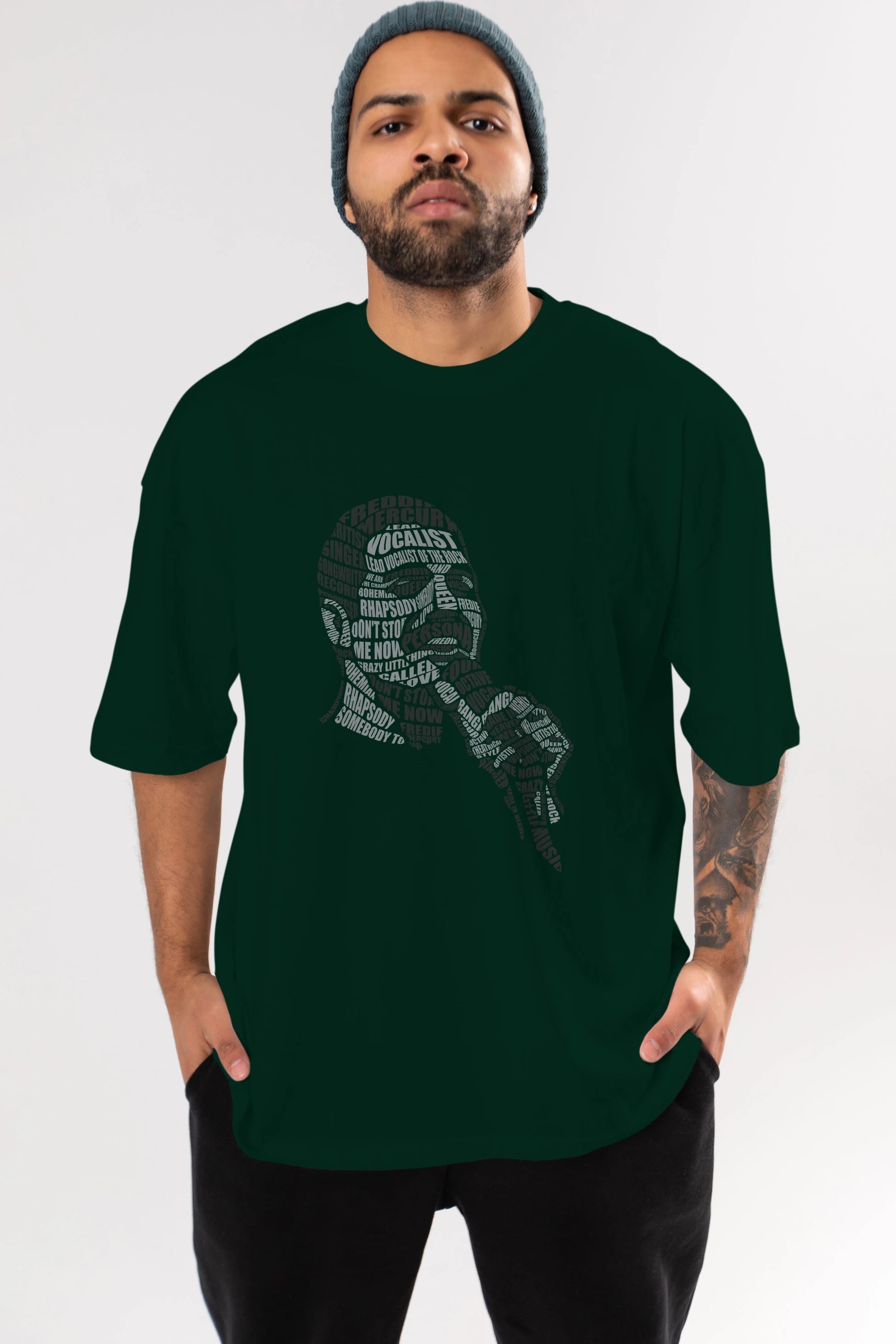 Freddy Mercuri Calligram Ön Baskılı Oversize t-shirt %100 pamuk Erkek Kadın Unisex