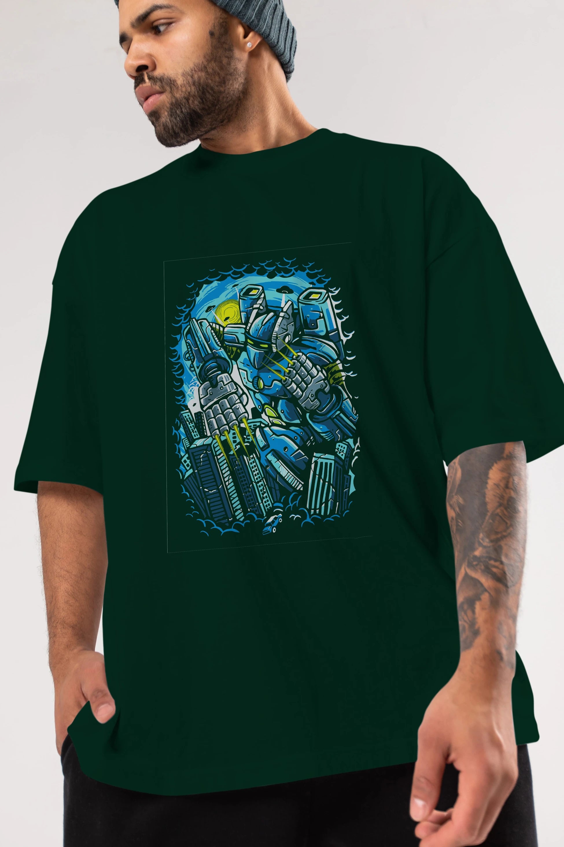Destroy The City Ön Baskılı Oversize t-shirt Erkek Kadın Unisex %100 Pamuk tişort