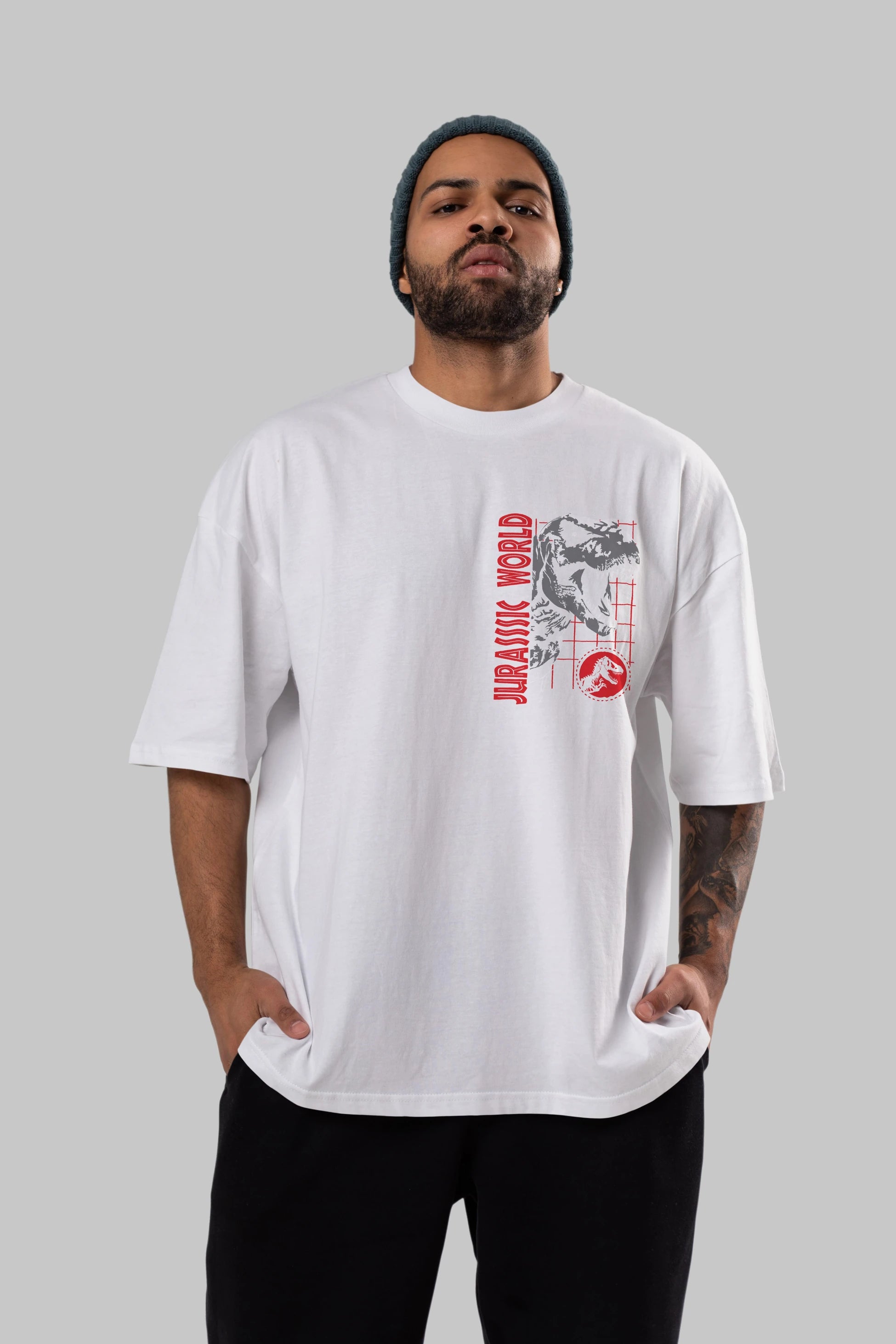 Jurassic Park (2) Ön Sol Baskılı Oversize t-shirt Erkek Kadın Unisex %100 Pamuk Bisiklet Yaka tişort