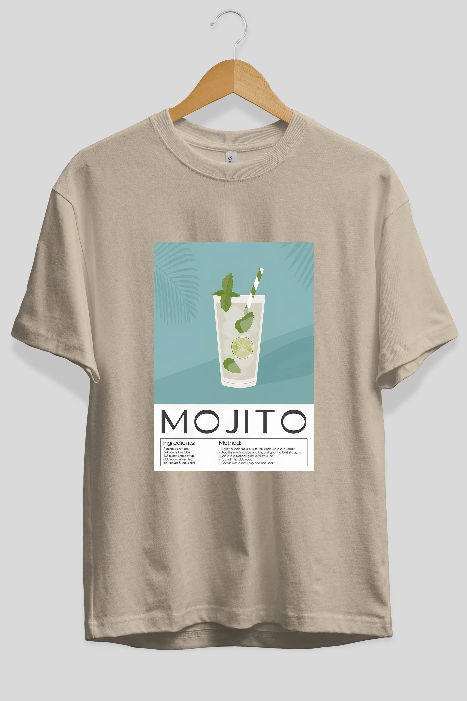 Mojito 4 Ön Baskılı Oversize t-shirt Erkek Kadın Unisex %100 Pamuk Bisiklet Yaka tişort