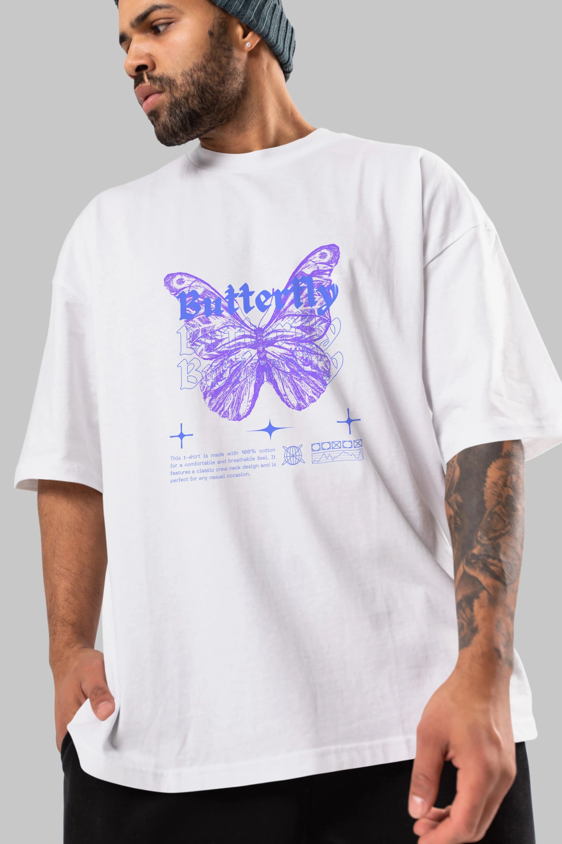 Butterfly Streetwear Ön Baskılı Oversize t-shirt Erkek Kadın Unisex
