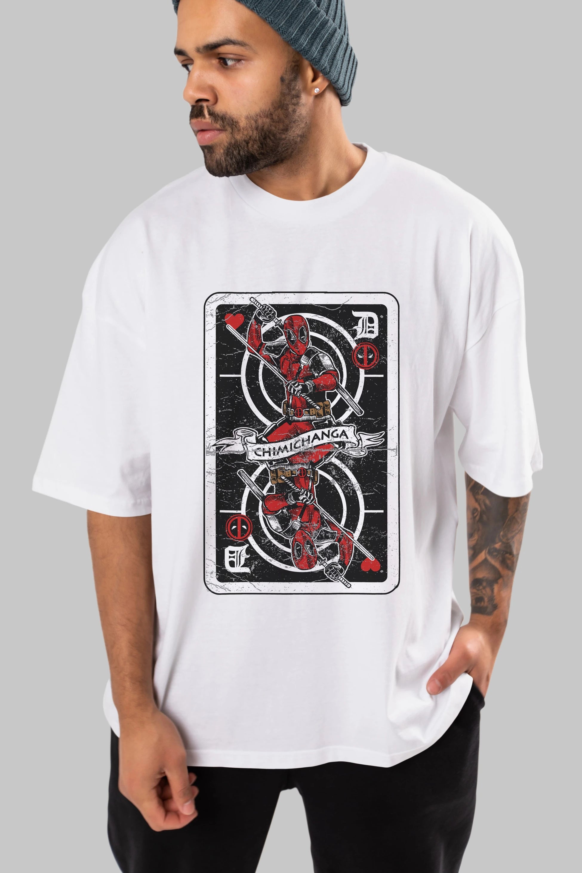 Deadpool Card Ön Baskılı Oversize t-shirt Erkek Kadın Unisex %100 Pamuk tişort