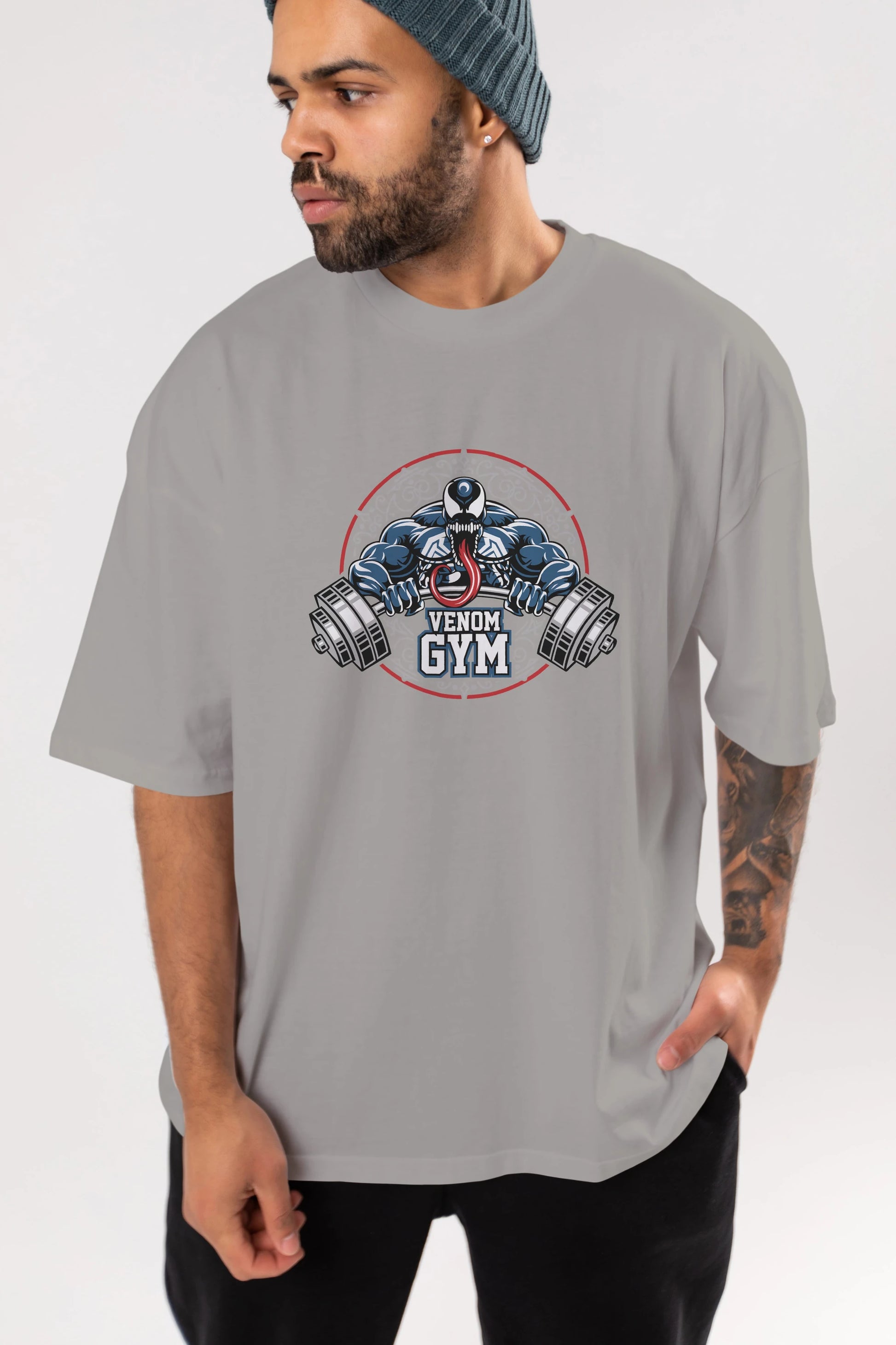 Venom GYM Ön Baskılı Oversize t-shirt Erkek Kadın Unisex %100 Pamuk Bisiklet Yaka tişort