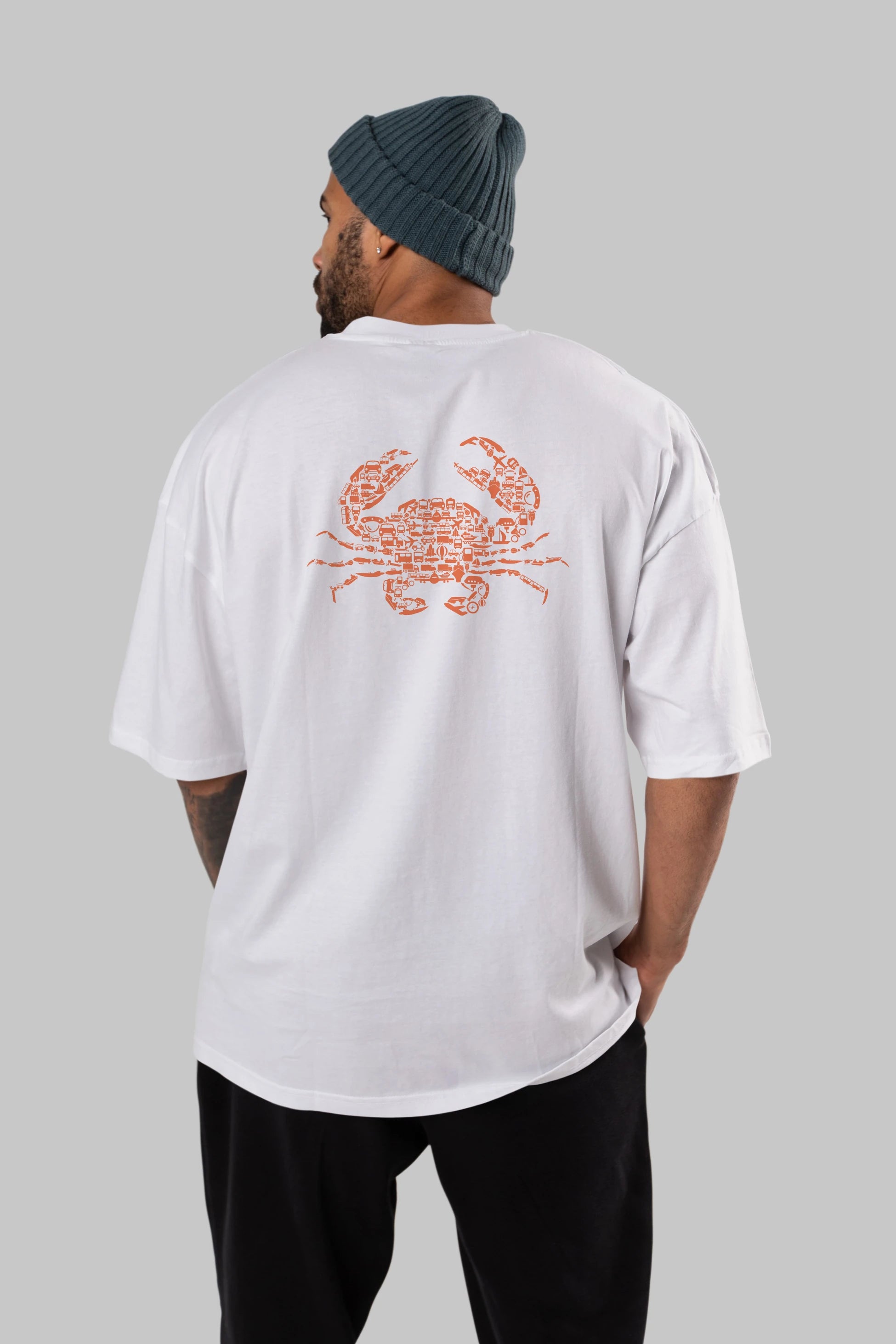 Crab Arka Baskılı Oversize t-shirt %100 pamuk Erkek Kadın Unisex