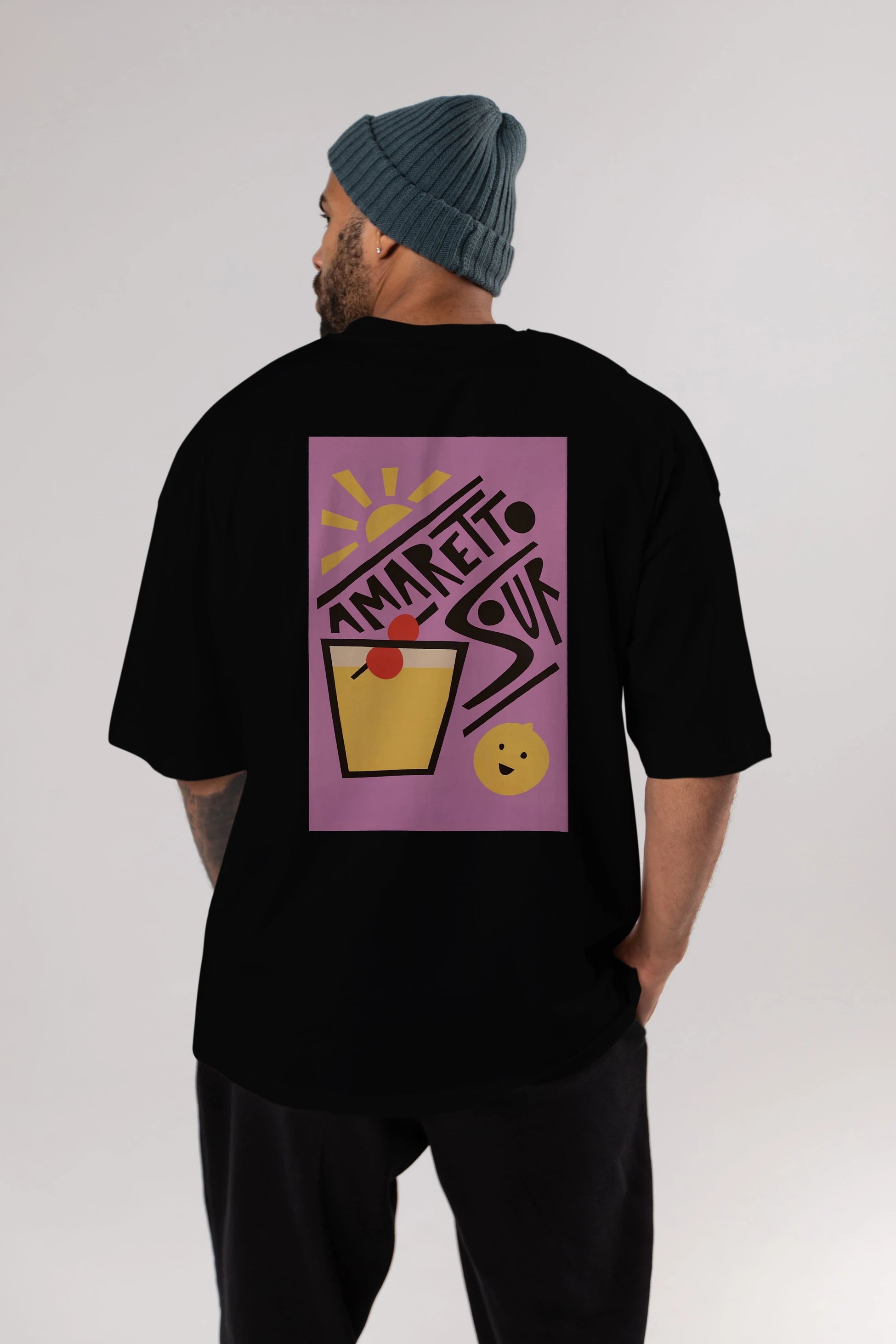 Amaretto Sour Arka Baskılı Oversize t-shirt Erkek Kadın Unisex %100 Pamuk Bisiklet Yaka tişort