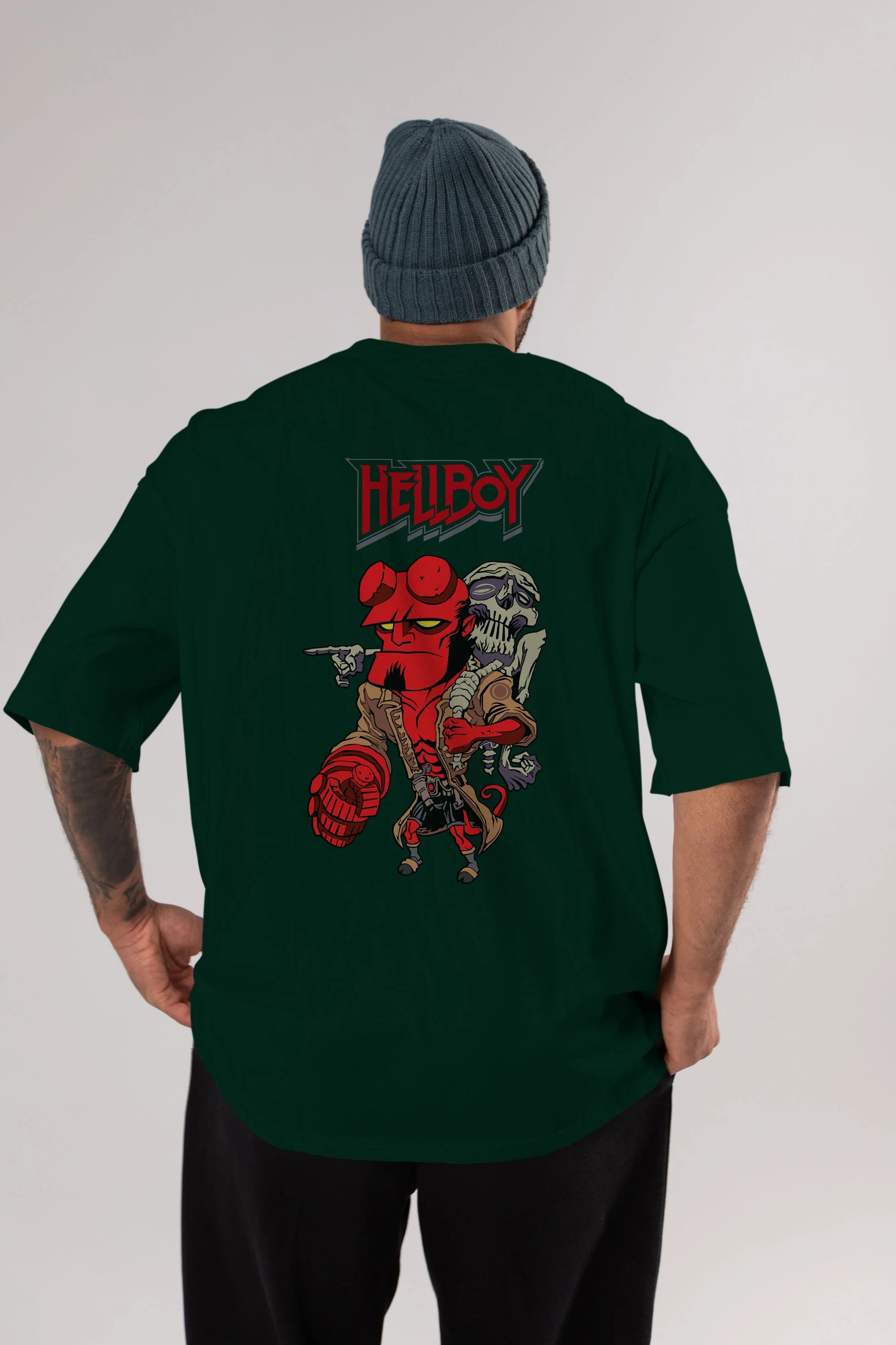 Hellboy (2) Arka Baskılı Oversize t-shirt Erkek Kadın Unisex %100 Pamuk Bisiklet Yaka tişort