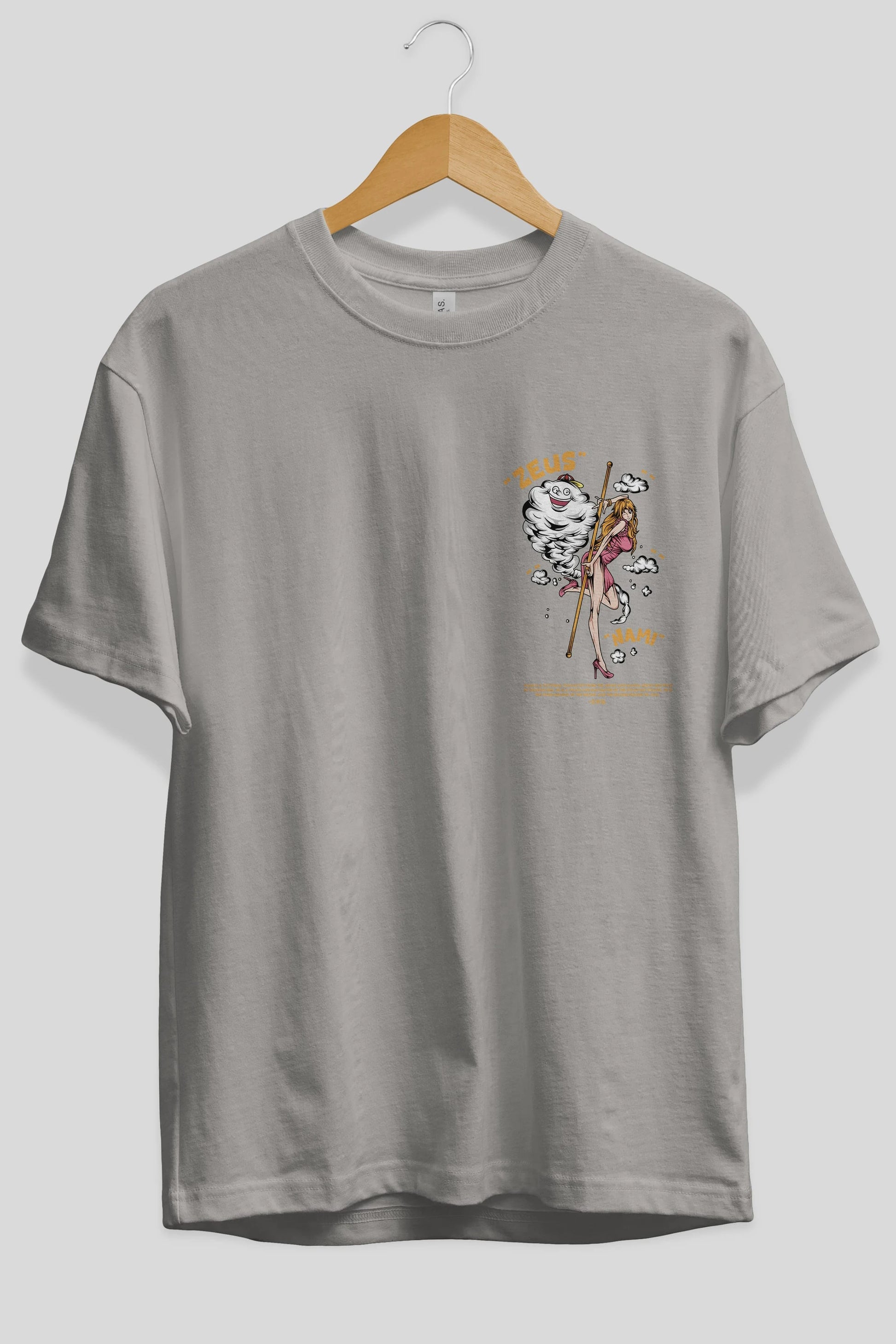 Zeus Nami Ön Sol Baskılı Oversize t-shirt Erkek Kadın Unisex %100 Pamuk Bisiklet Yaka tişort