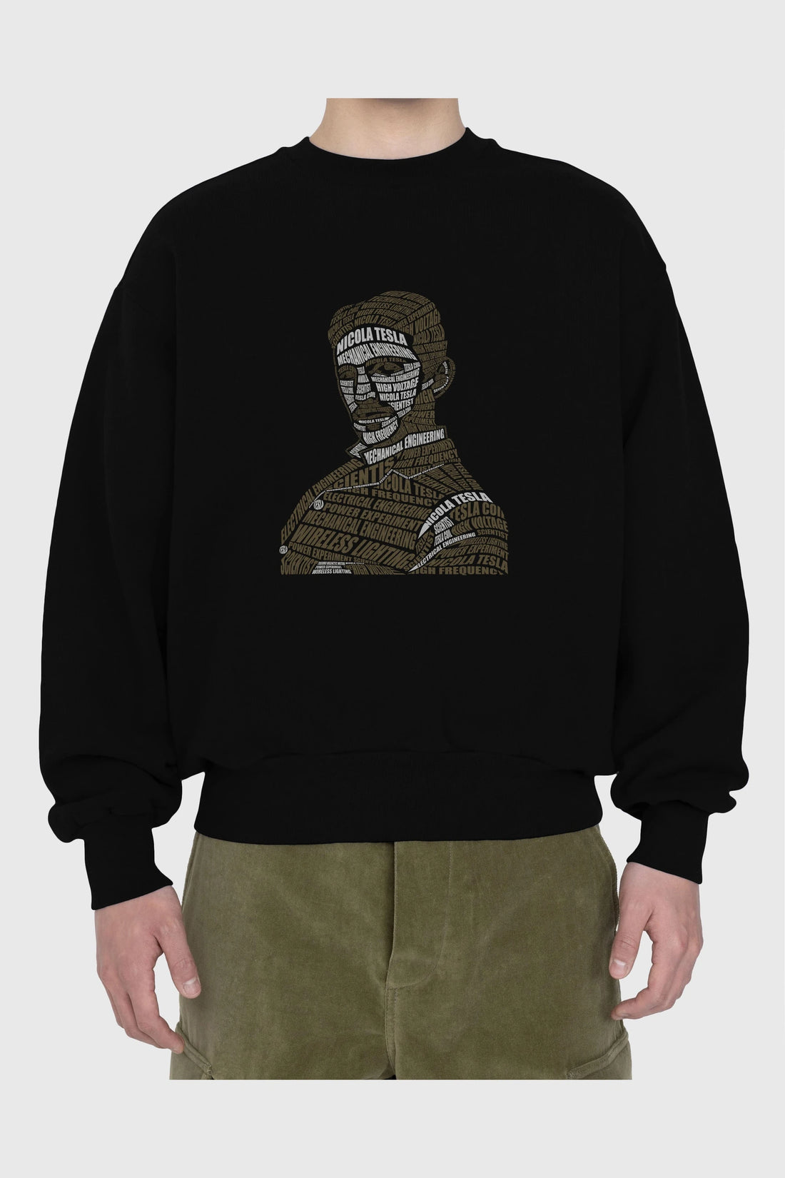 Nikola Tesla Calligram Ön Baskılı Oversize Sweatshirt Erkek Kadın Unisex