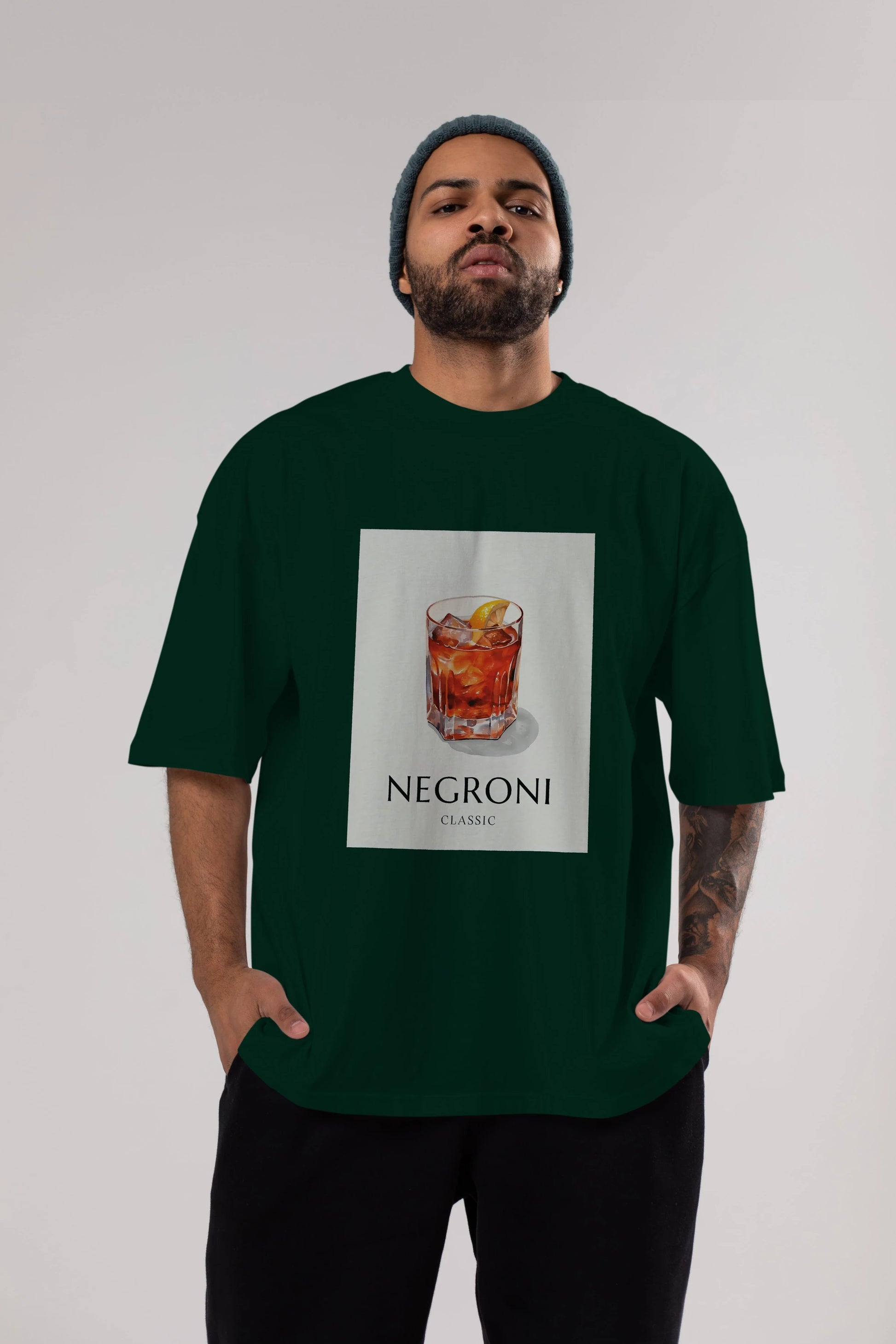 Negroni Classic Ön Baskılı Oversize t-shirt Erkek Kadın Unisex %100 Pamuk Bisiklet Yaka tişort
