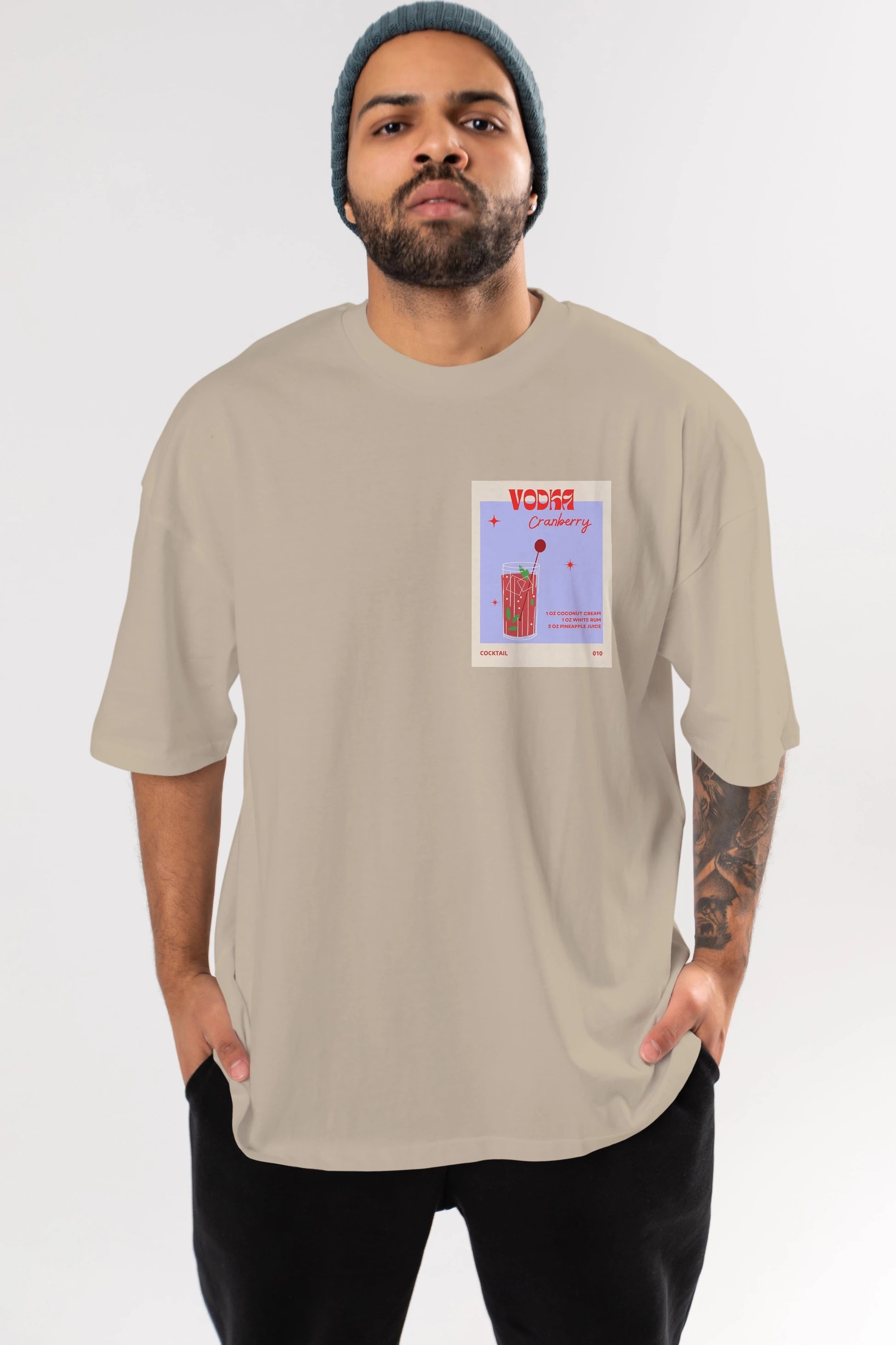 Vodka Cranberry Ön Sol Baskılı Oversize t-shirt Erkek Kadın Unisex %100 Pamuk Bisiklet Yaka tişort