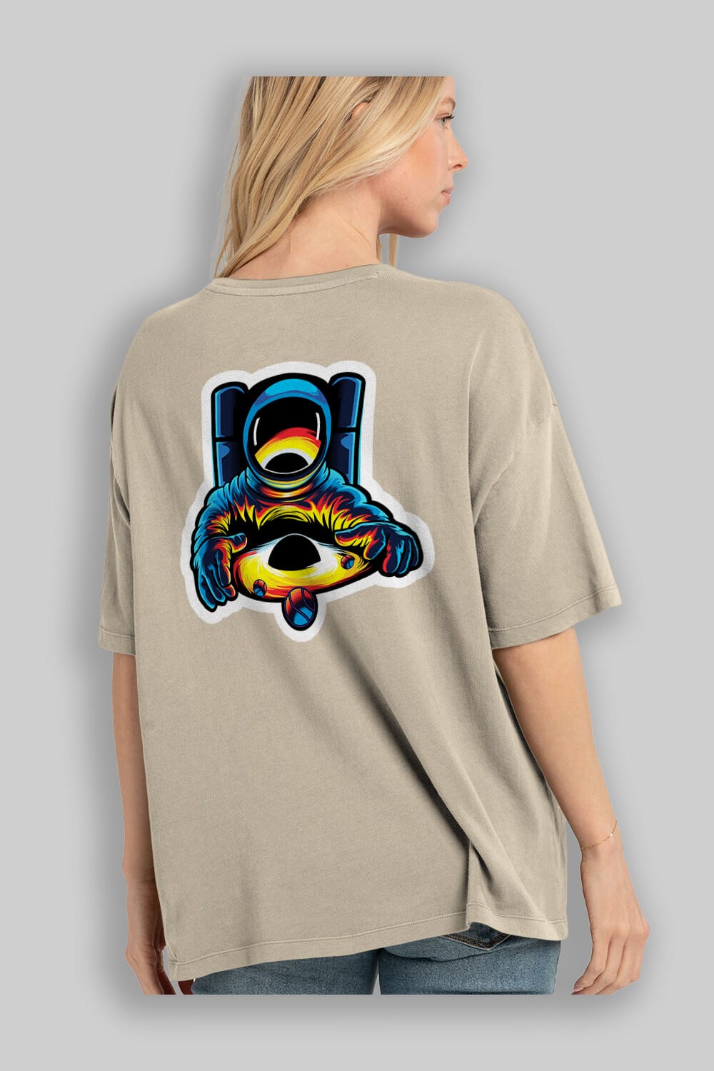 Astronaut & Black Hole Sticker Arka Baskılı Oversize t-shirt Erkek Kadın Unisex