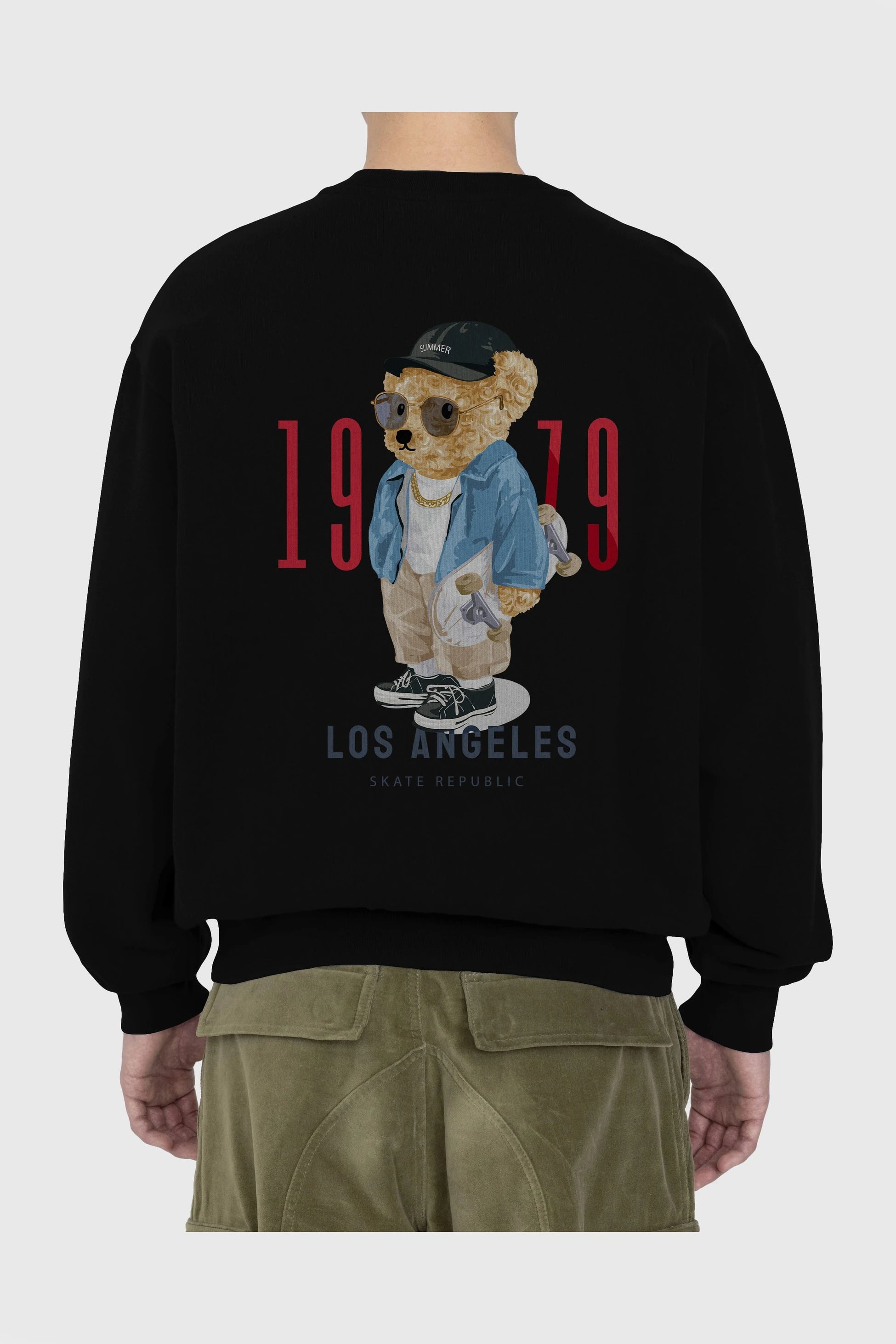 Teddy Bear Los Angeles Arka Baskılı Oversize Sweatshirt Erkek Kadın Unisex