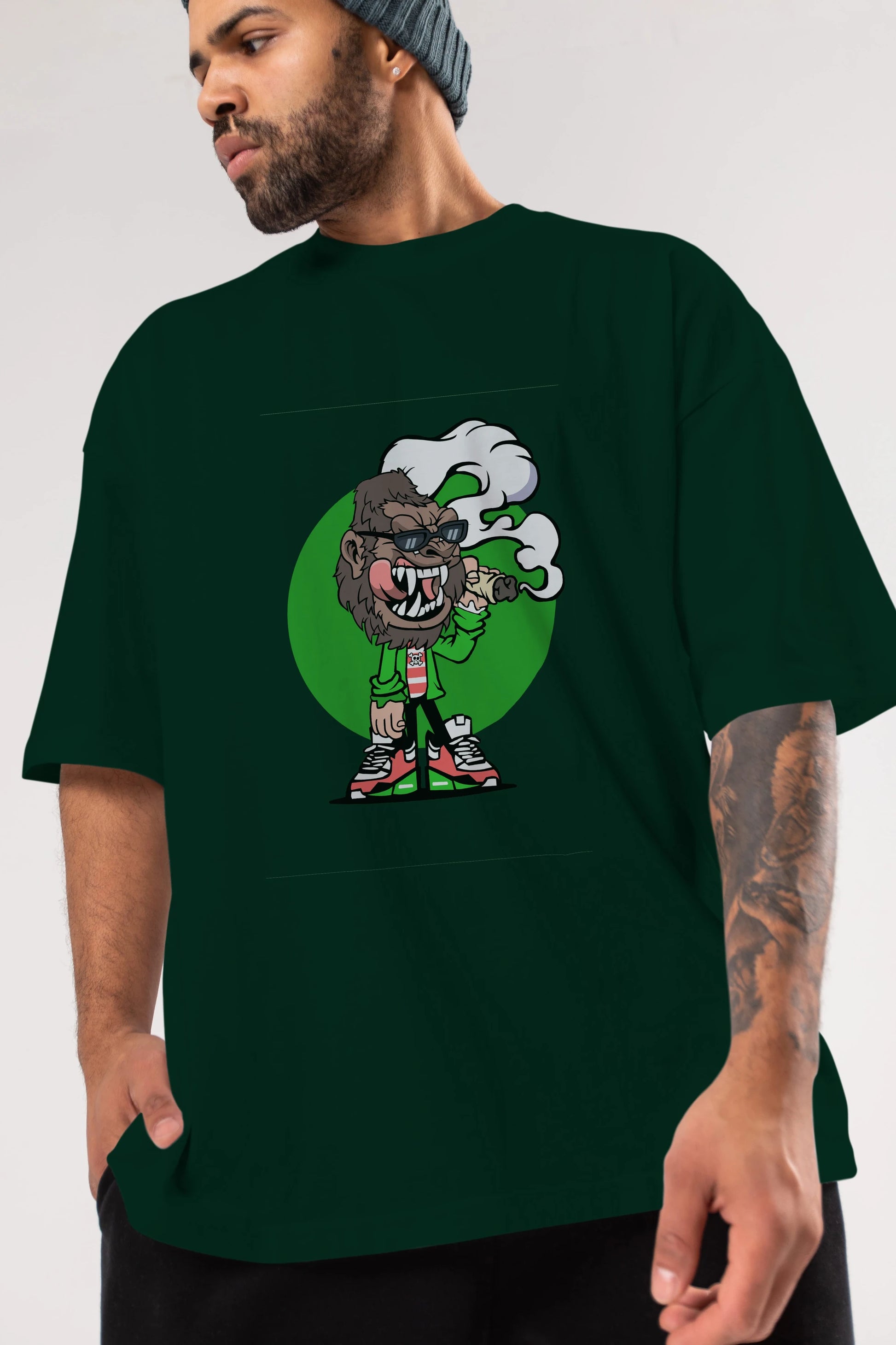 Gorilla Smoker Ön Baskılı Oversize t-shirt Erkek Kadın Unisex %100 Pamuk tişort