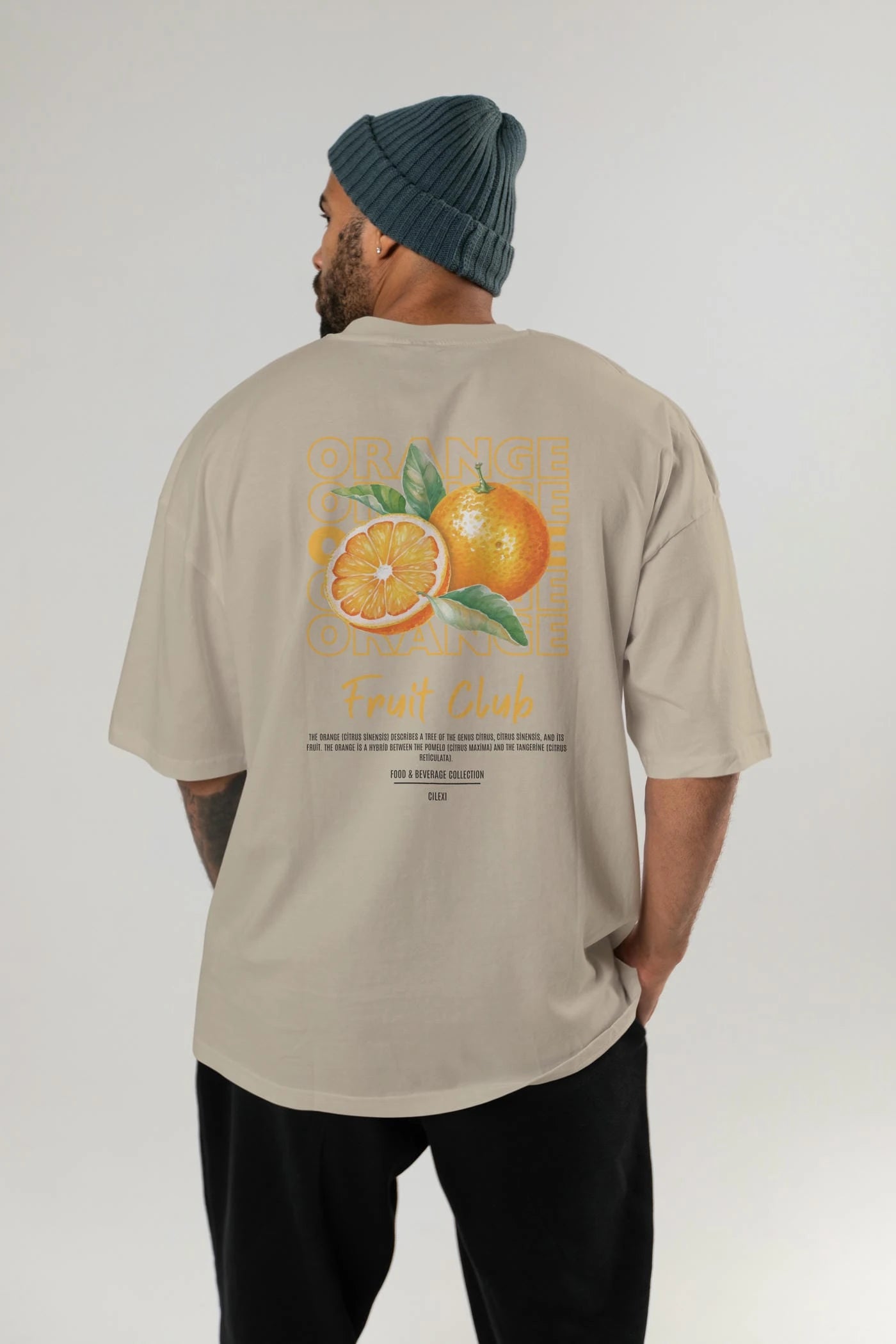 Orange Arka Baskılı Oversize t-shirt Erkek Kadın Pamuk Bisiklet Yaka tişort