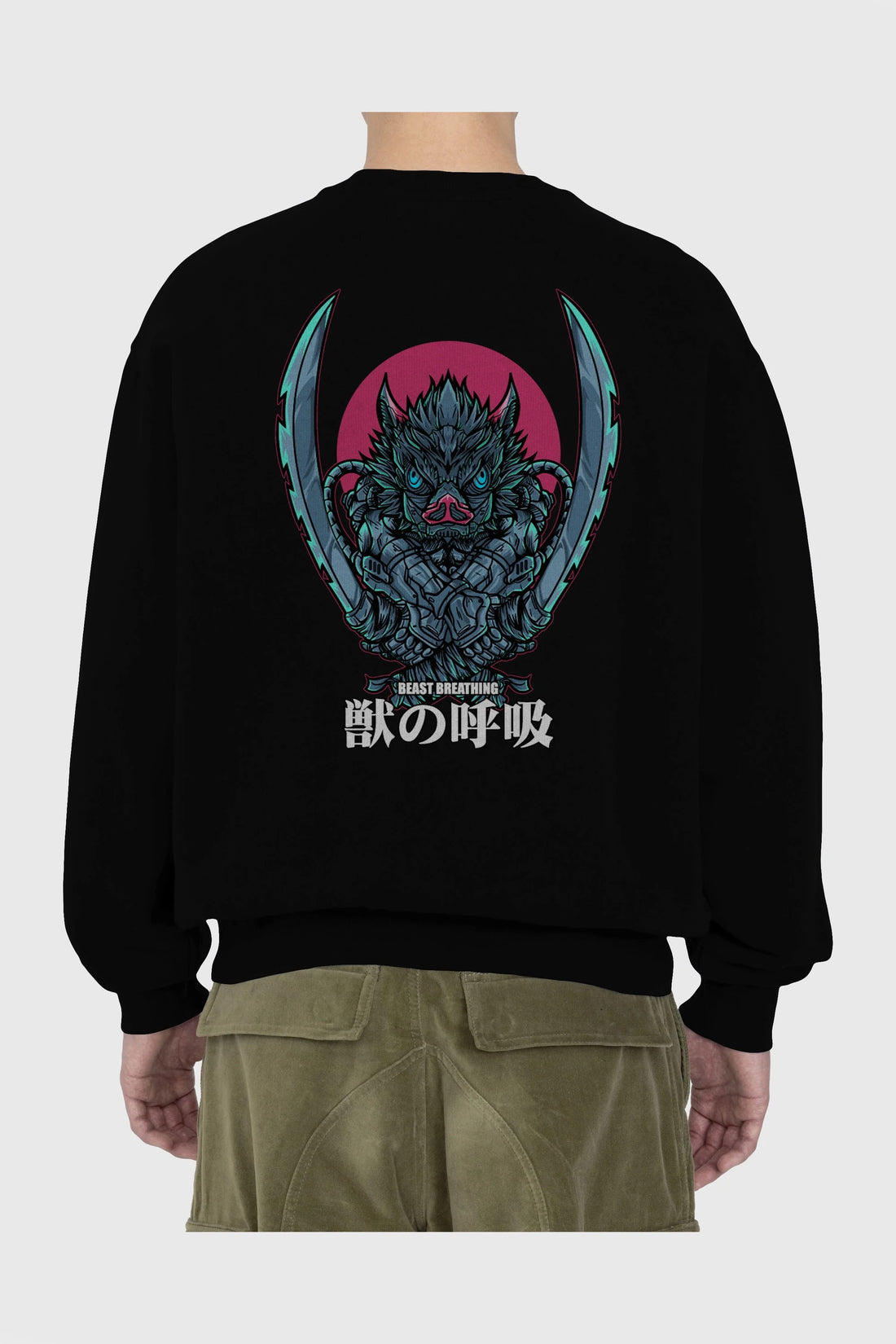 Inosuke DEMON SLAYER Anime Arka Baskılı Oversize Sweatshirt Erkek Kadın Unisex