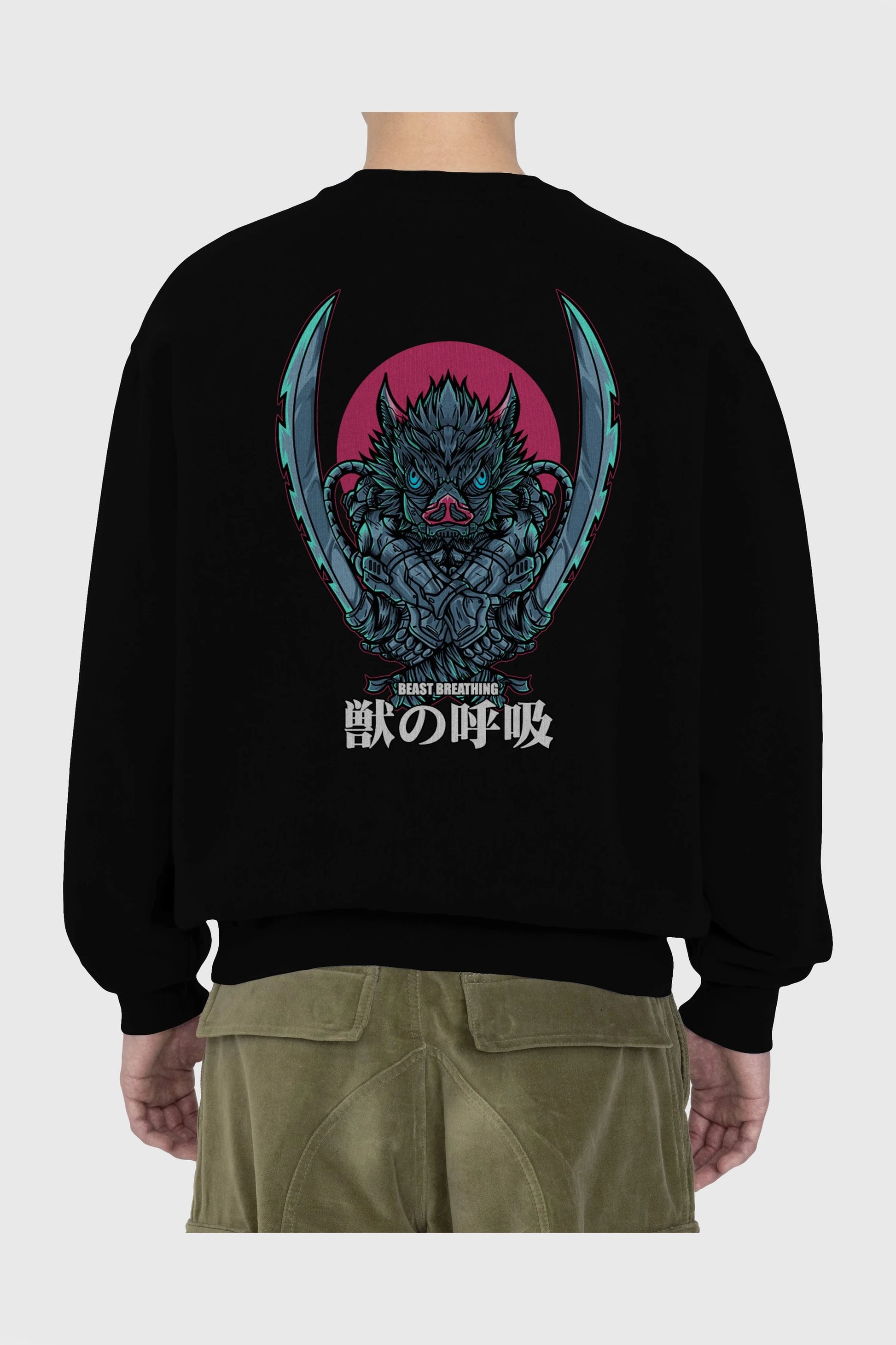 Inosuke DEMON SLAYER Anime Arka Baskılı Oversize Sweatshirt Erkek Kadın Unisex