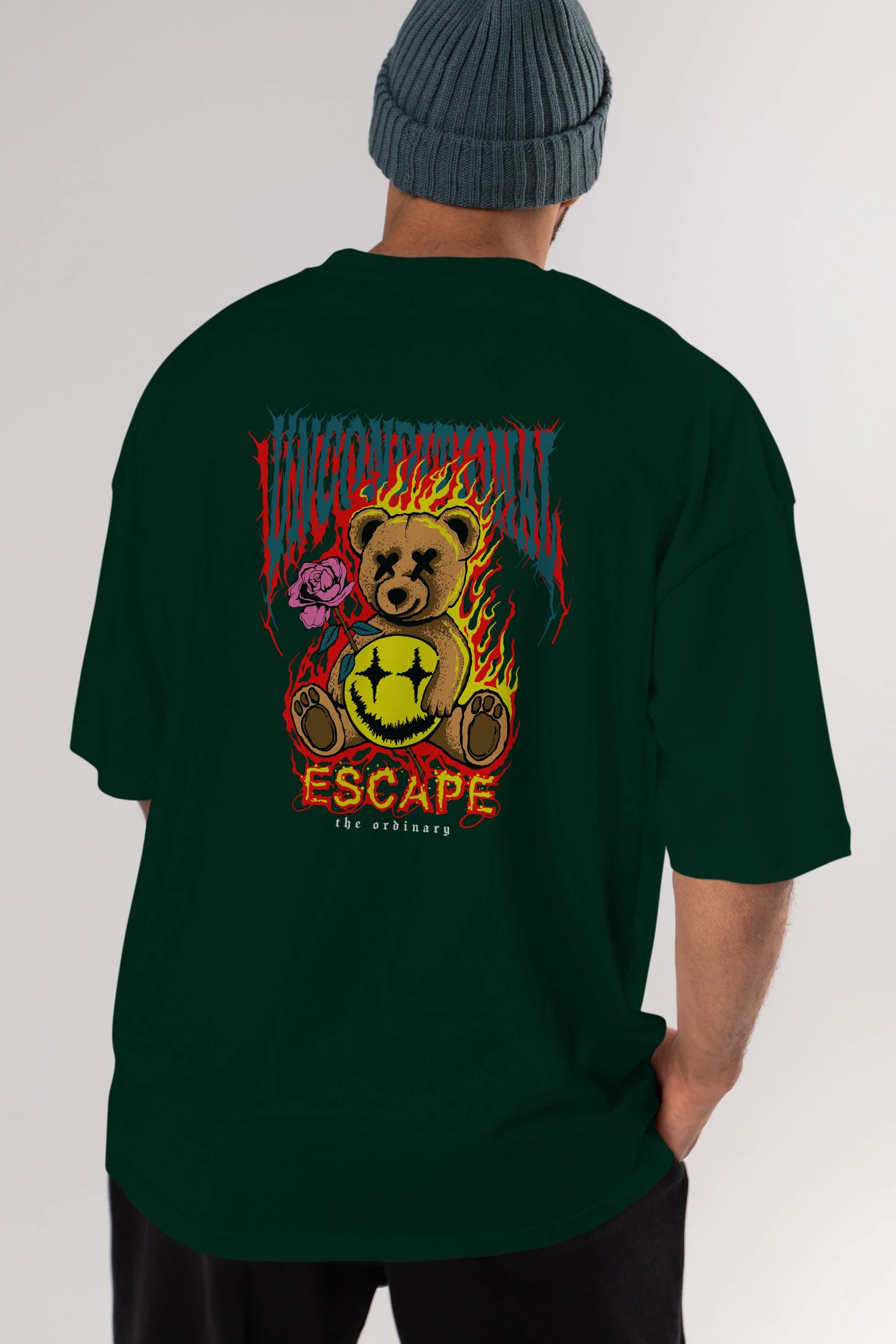 Escape Bear Arka Baskılı Oversize t-shirt Erkek Kadın Unisex