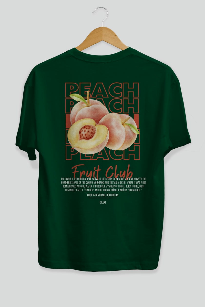 Peach Arka Baskılı Oversize t-shirt Erkek Kadın Pamuk Bisiklet Yaka tişort