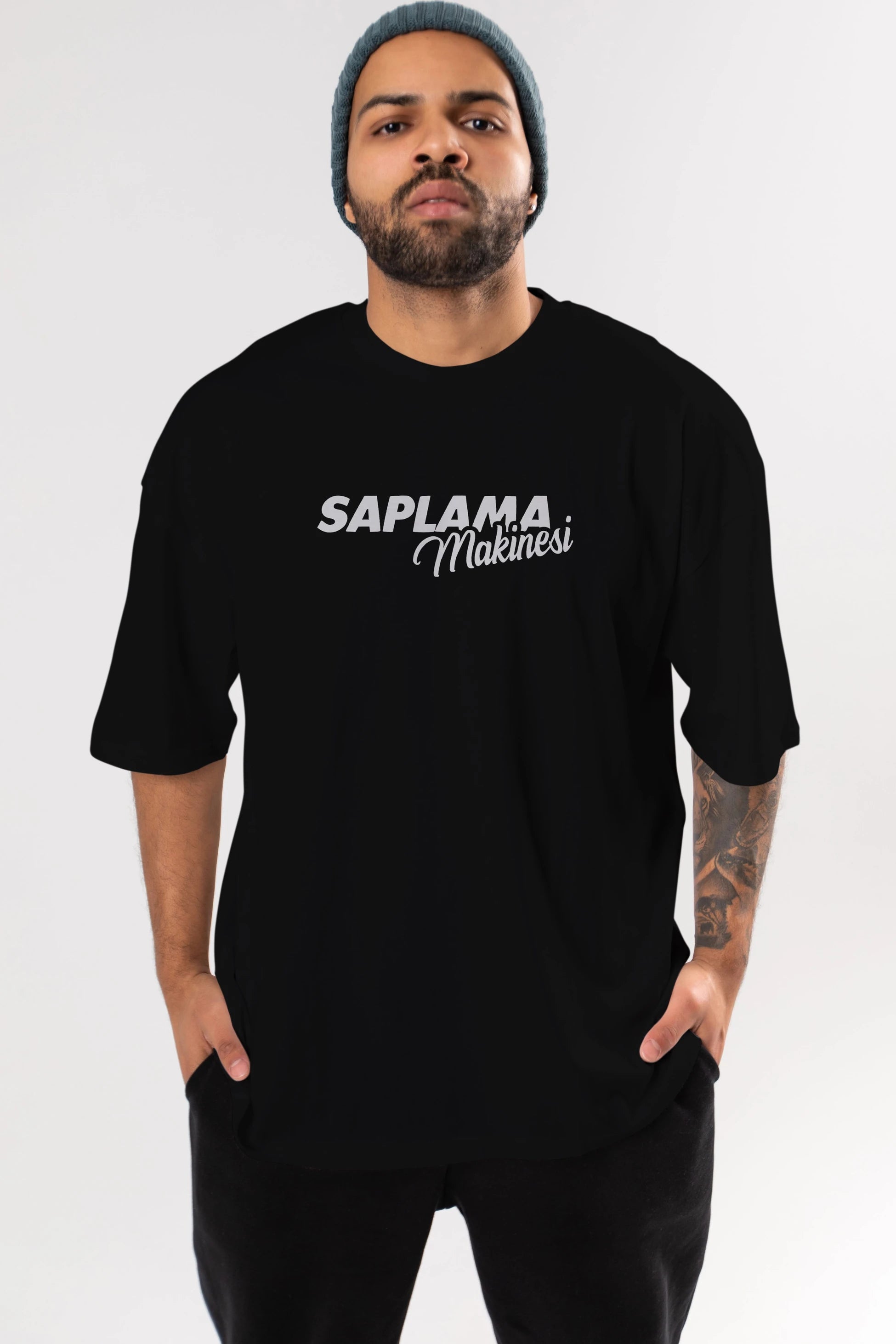 Saplama Makinesi Ön Baskılı Oversize t-shirt %100 pamuk Erkek Kadın Unisex