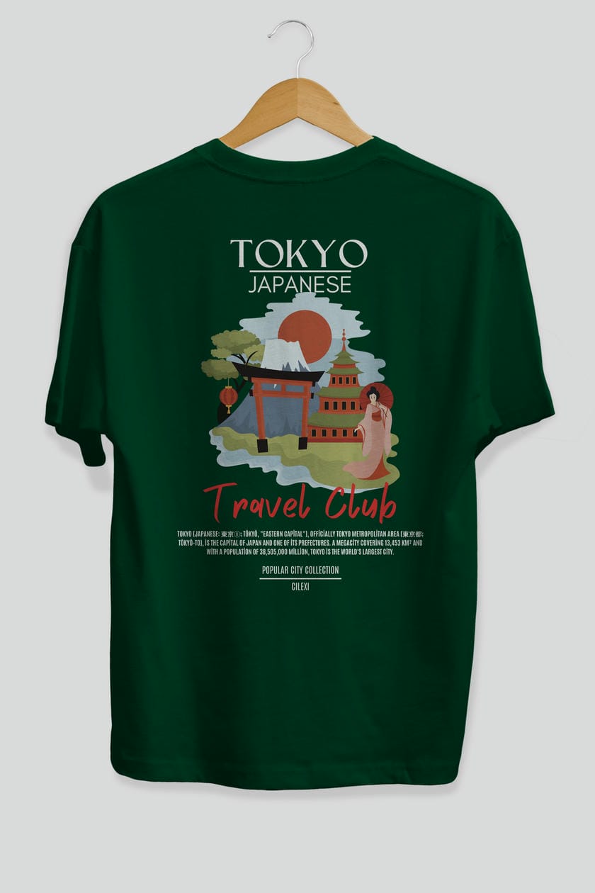 Tokyo Japanese Arka Baskılı Oversize t-shirt Erkek Kadın Pamuk Bisiklet Yaka tişort