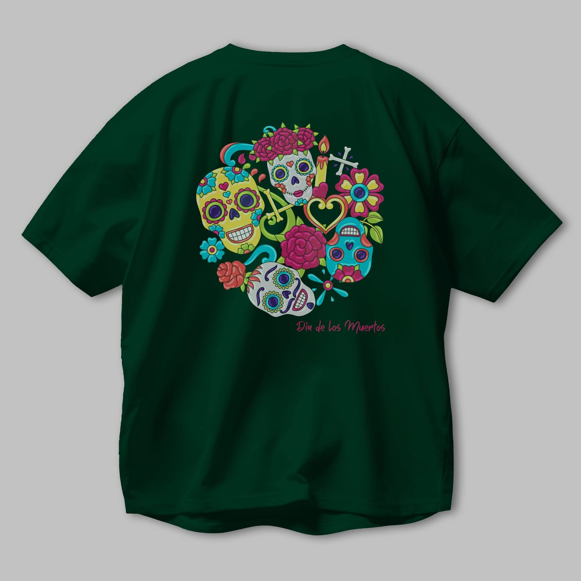 Dia de los Muertos Arka Baskılı Oversize t-shirt Erkek Kadın Unisex