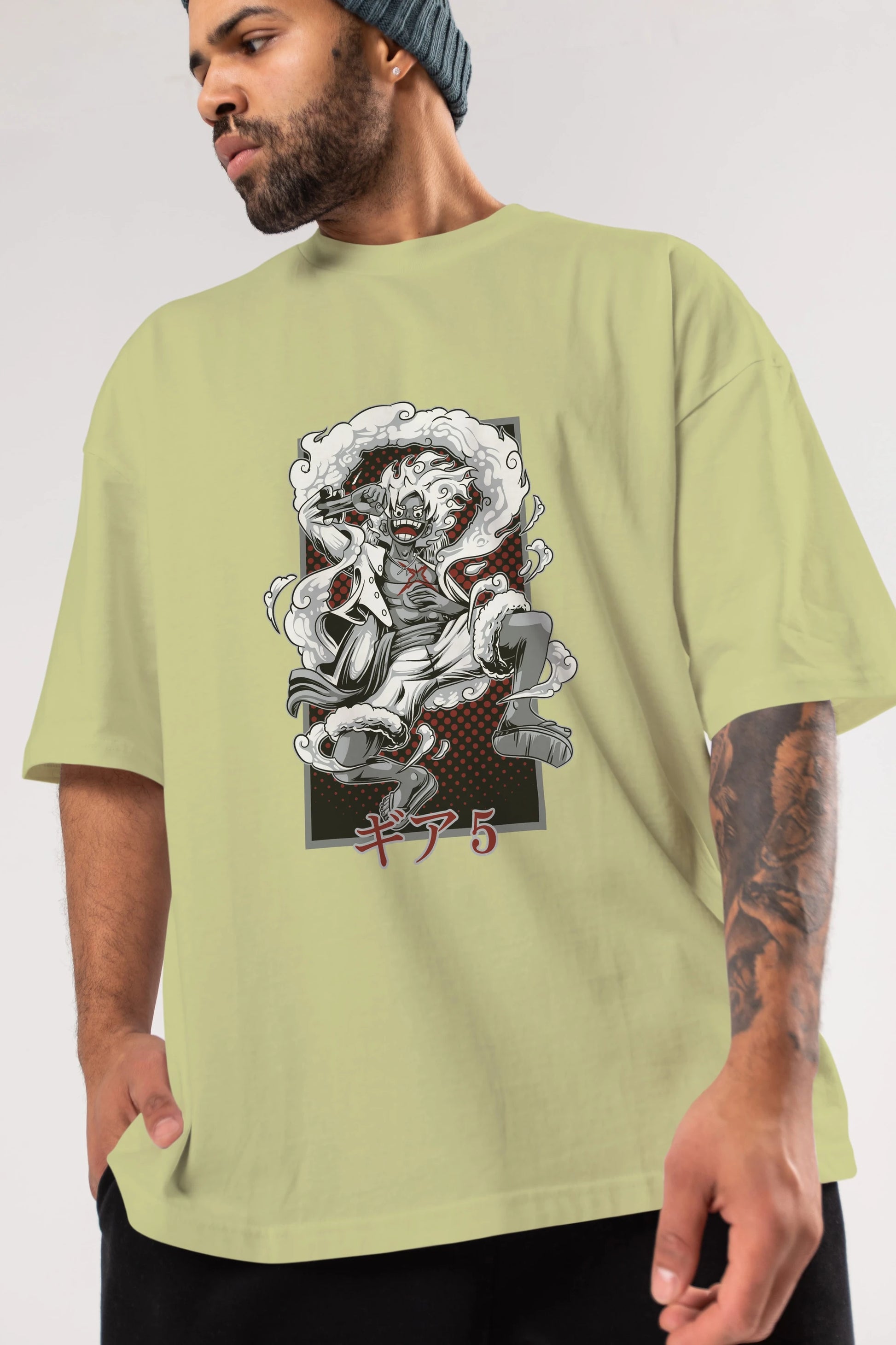 LUFFY GEAR 5 Anime Ön Baskılı Oversize t-shirt %100 pamuk Erkek Kadın Unisex