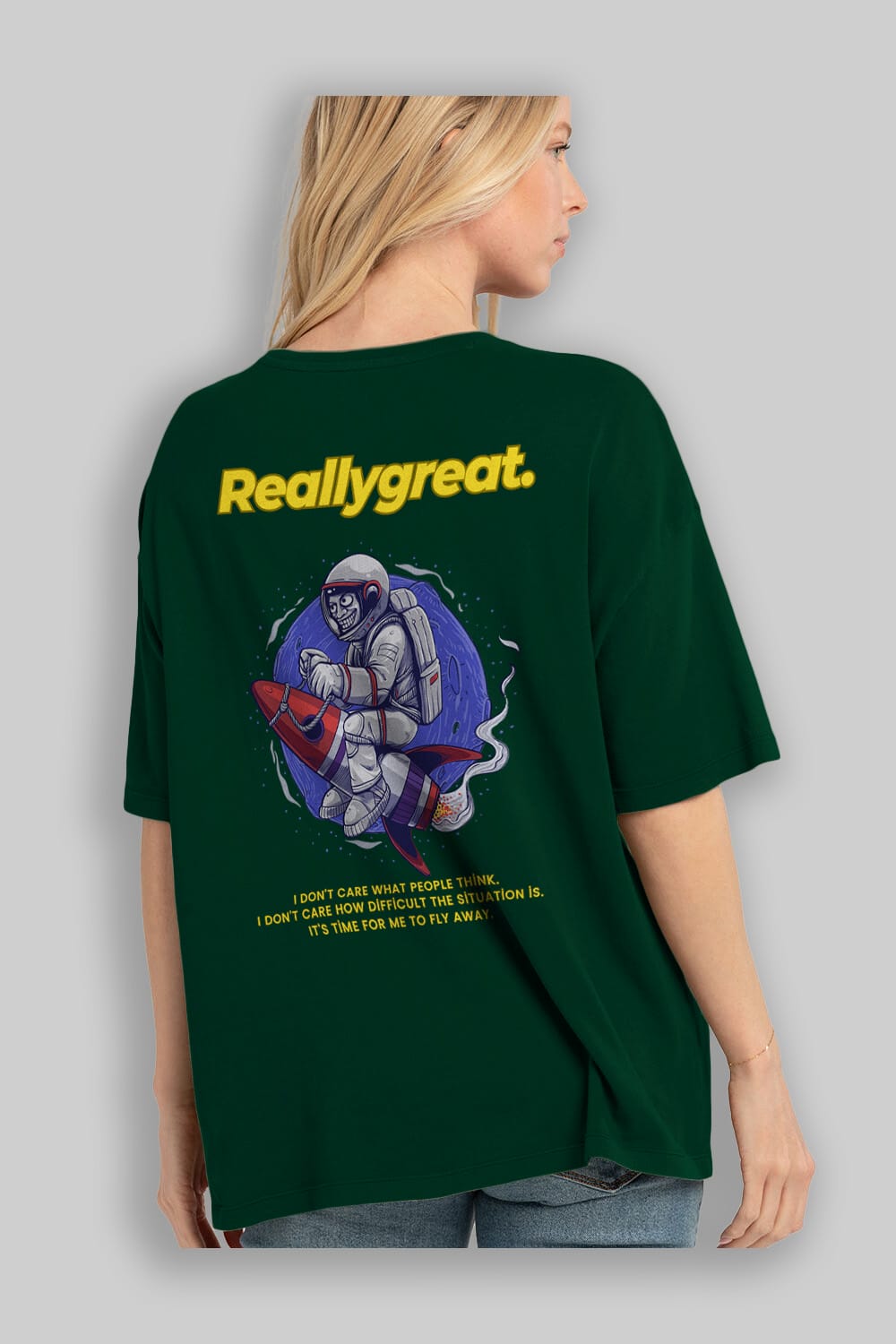 Reallygreat Astronaut Arka Baskılı Oversize t-shirt Erkek Kadın Unisex