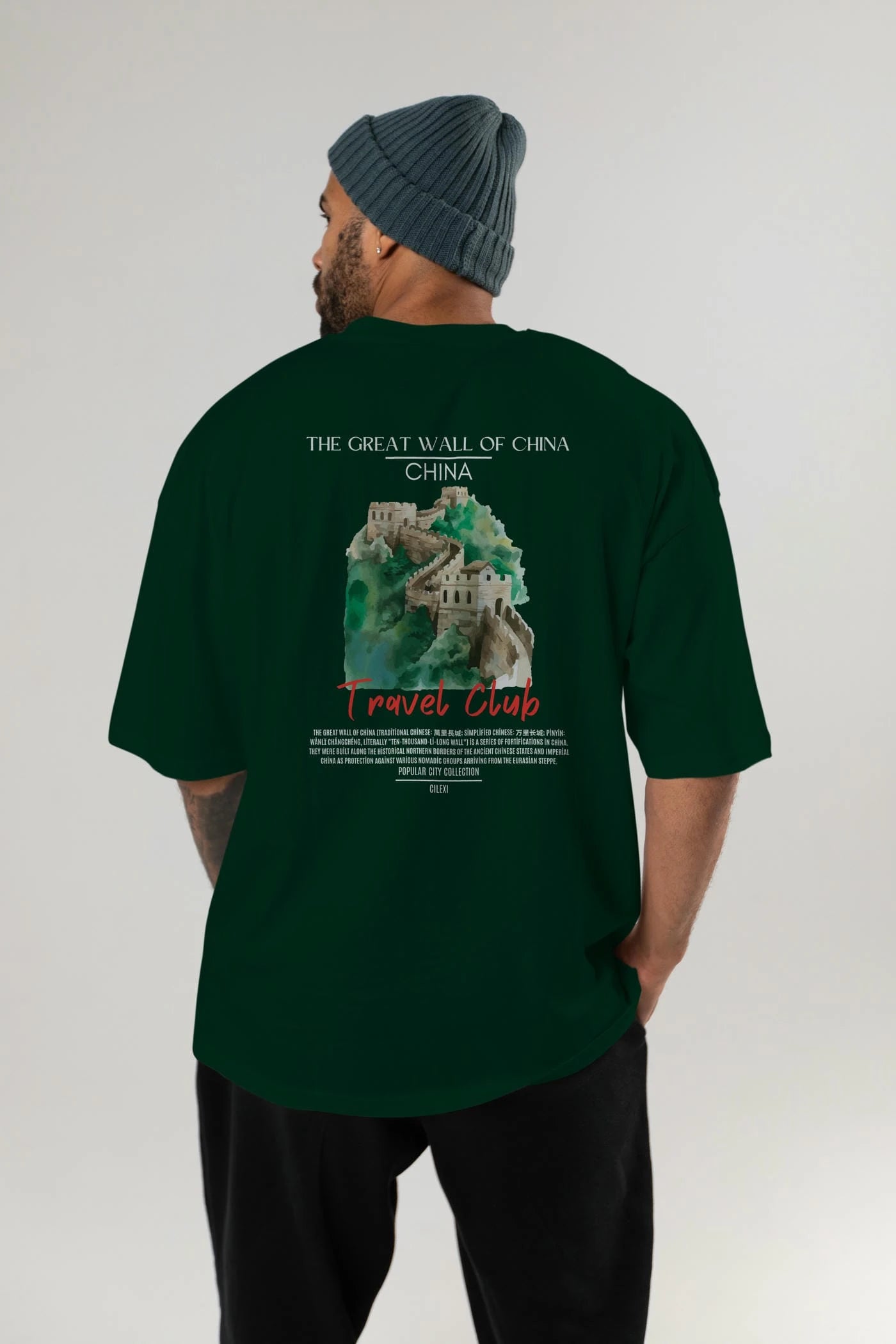 The Great Wall Of China Arka Baskılı Oversize t-shirt Erkek Kadın Pamuk Bisiklet Yaka tişort