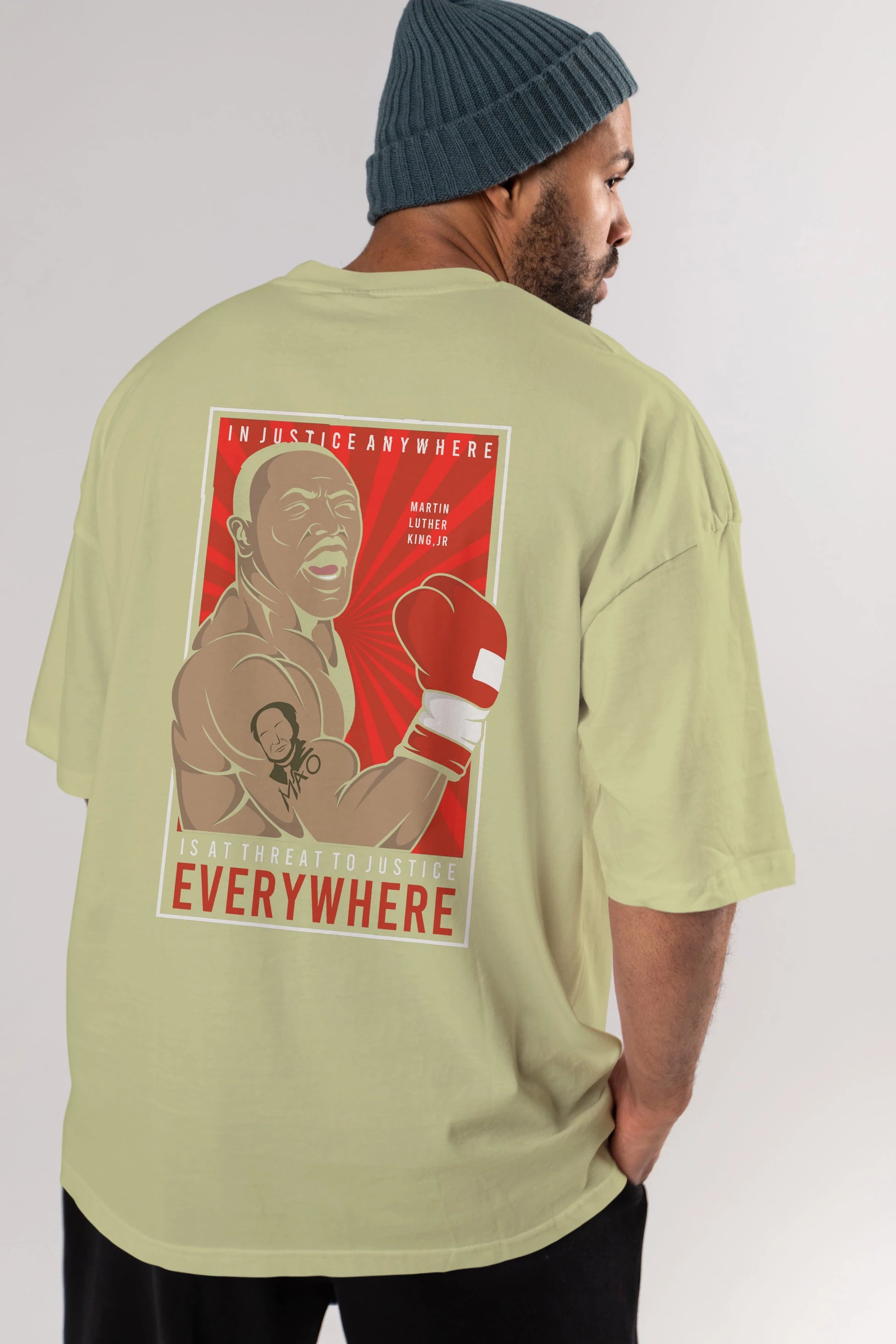 Luther King Boxer Arka Baskılı Oversize t-shirt Erkek Kadın Unisex %100 Pamuk tişort