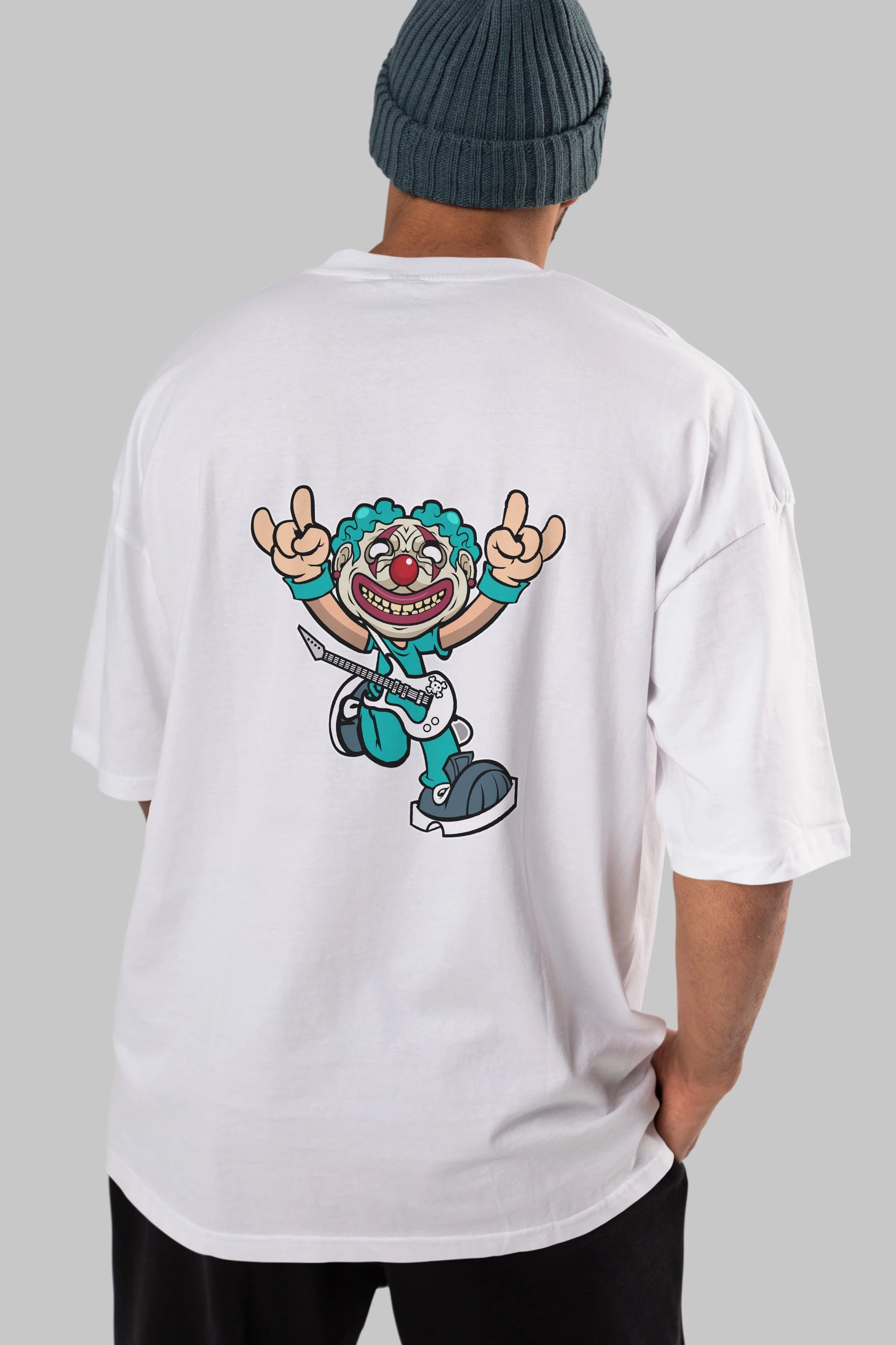 Clown Punk Arka Baskılı Oversize t-shirt Erkek Kadın Unisex %100 Pamuk tişort