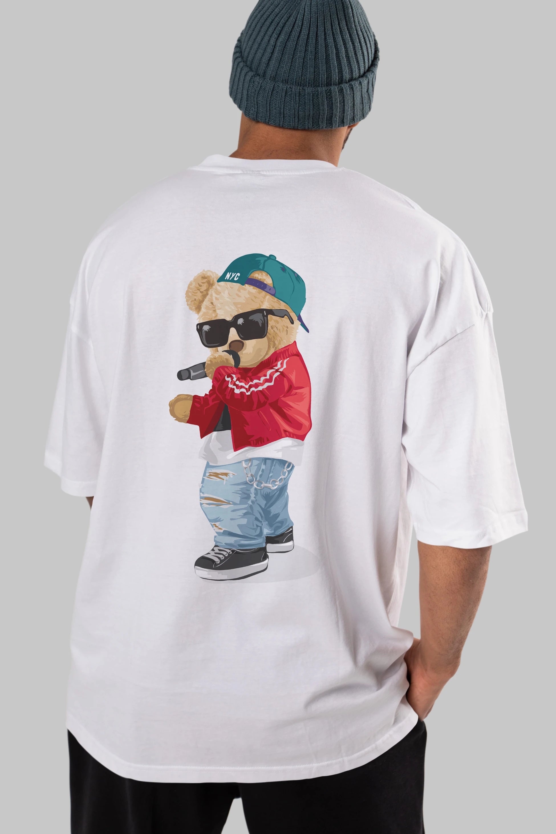 Teddy Bear Şarkıcı Arka Baskılı Oversize t-shirt Erkek Kadın Unisex %100 Pamuk