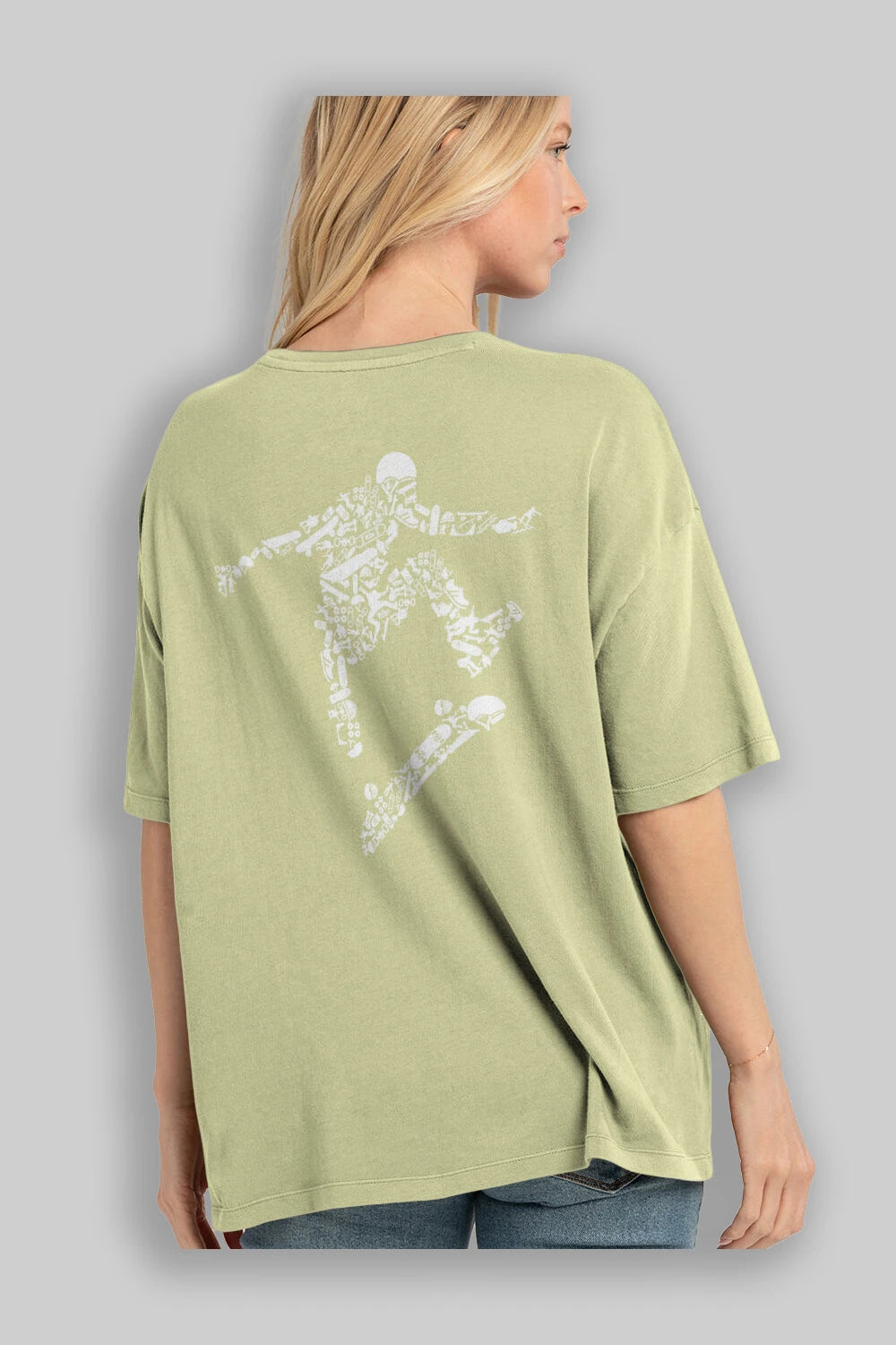 Skater Arka Baskılı Oversize t-shirt %100 pamuk Erkek Kadın Unisex