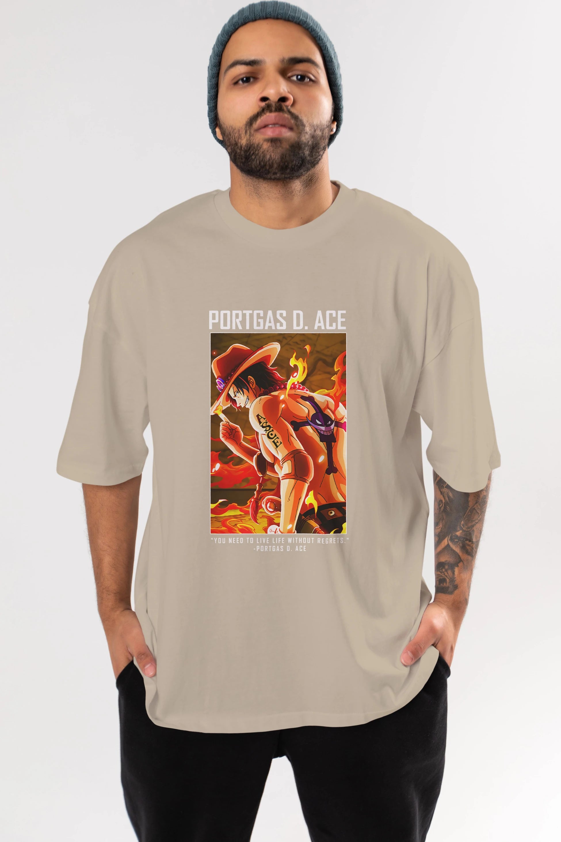 Portgas D. Ace Anime Ön Baskılı Oversize t-shirt Erkek Kadın Unisex