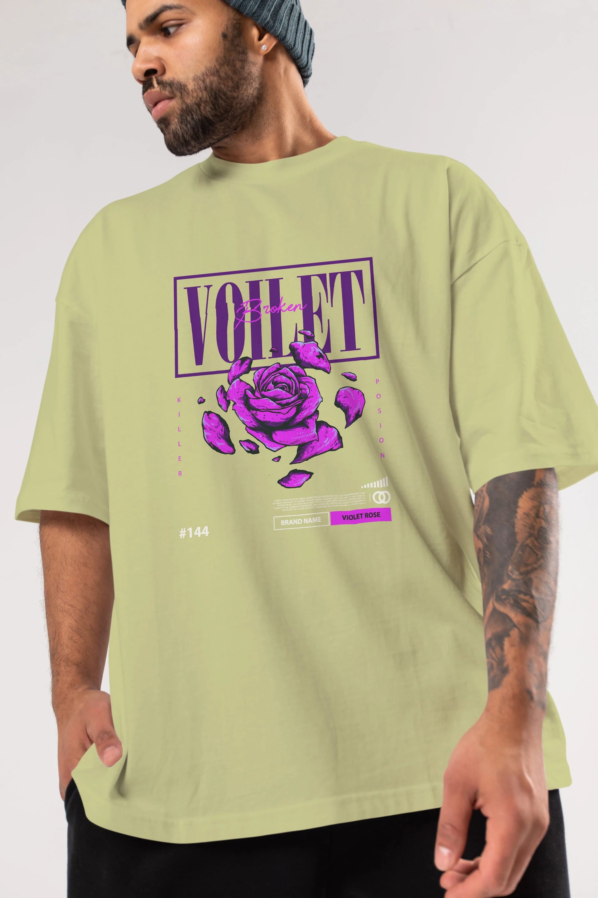Voilet Broken Ön Baskılı Oversize t-shirt Erkek Kadın Unisex