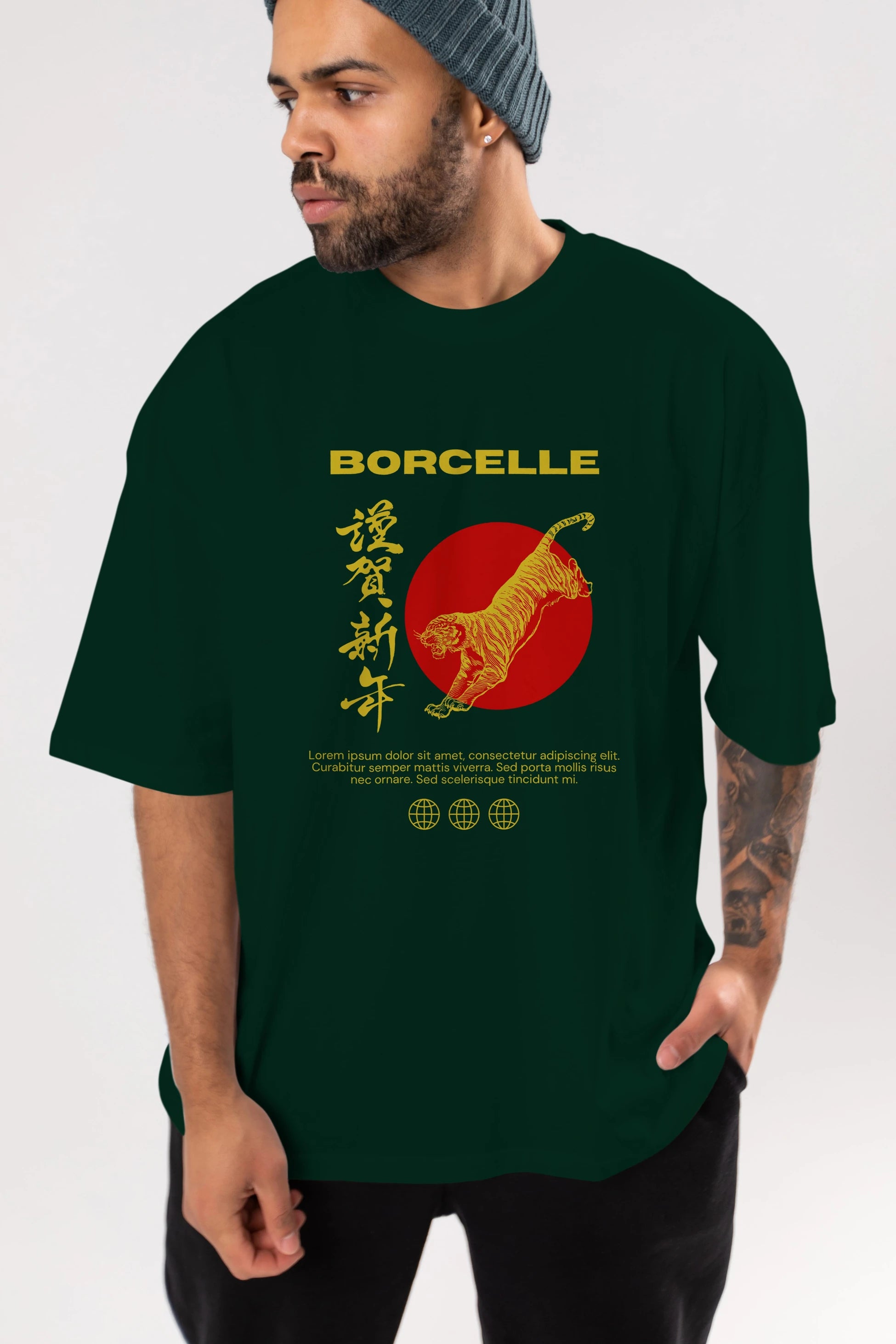 Borcelle Tiger Streetwear Ön Baskılı Oversize t-shirt Erkek Kadın Unisex