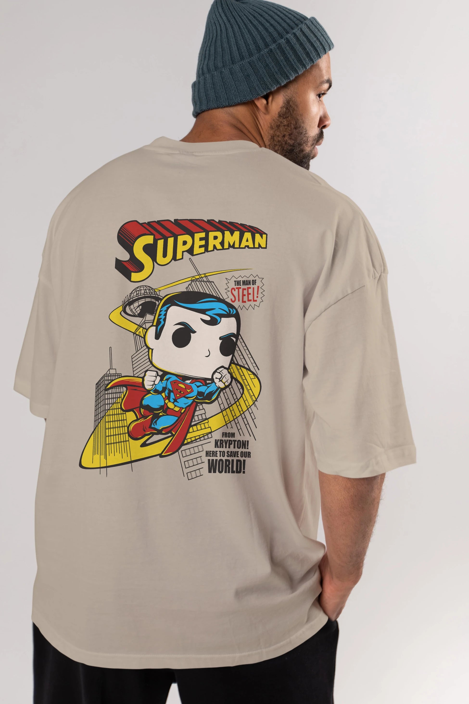 Superman (2) Arka Baskılı Oversize t-shirt Erkek Kadın Unisex %100 Pamuk Bisiklet Yaka tişort