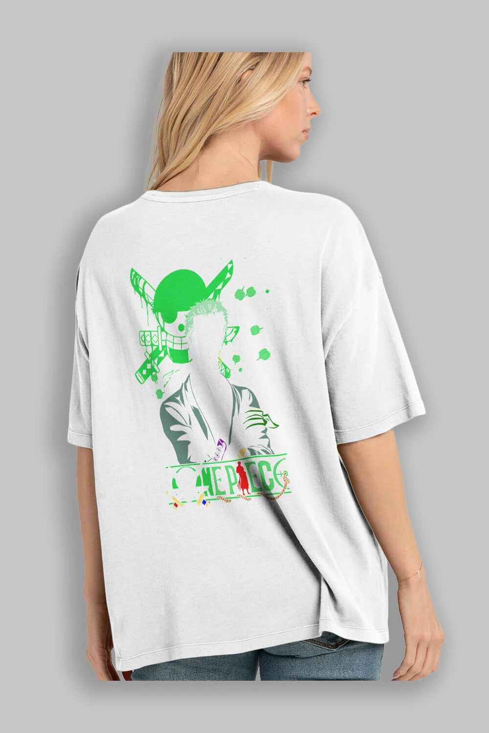 Roronoa Zoro 2 Anime Arka Baskılı Oversize t-shirt Erkek Kadın Unisex %100 pamuk tişort