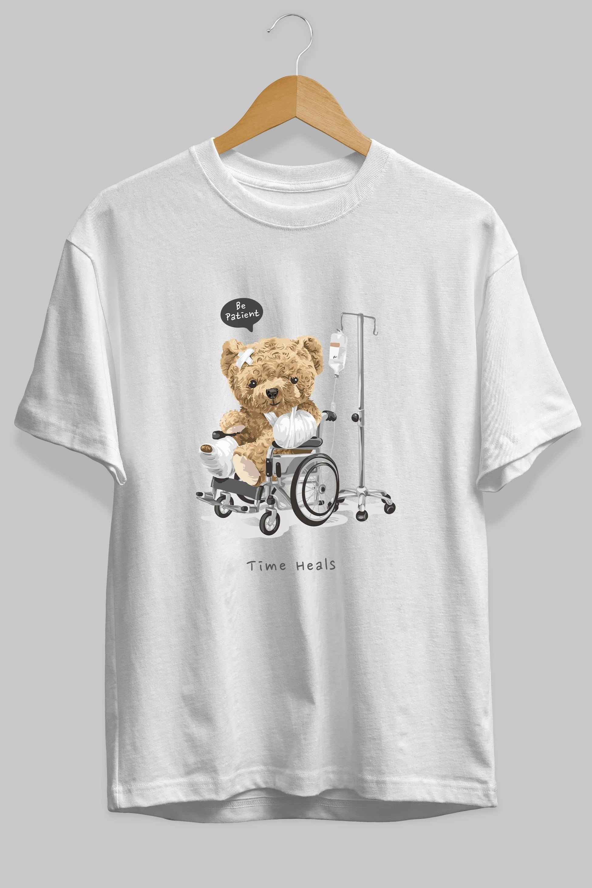 Teddy Bear Time Heals Ön Baskılı Oversize t-shirt Erkek Kadın Unisex %100 Pamuk