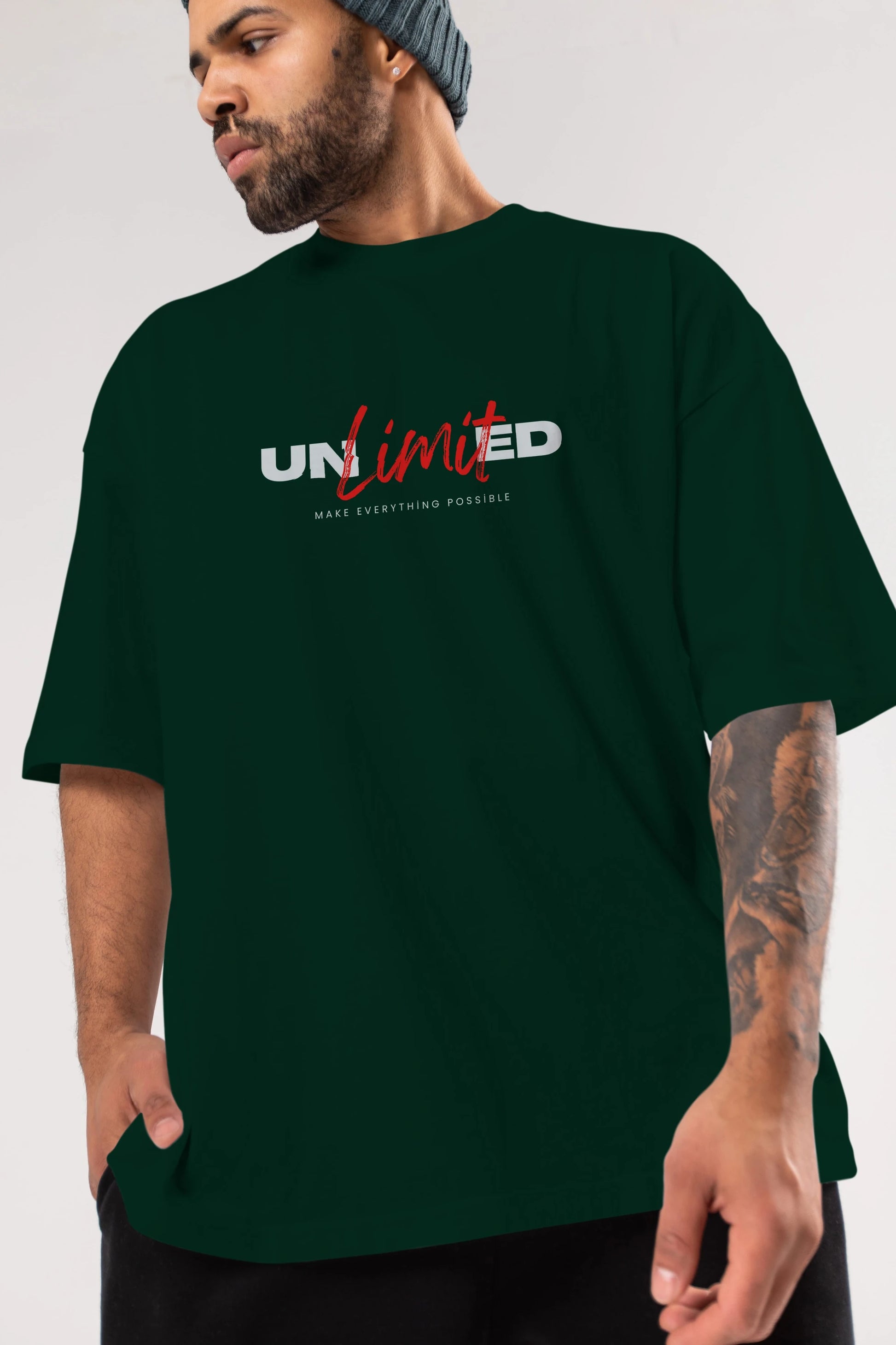 Unlimited Yazılı Ön Baskılı Oversize t-shirt Erkek Kadın Unisex