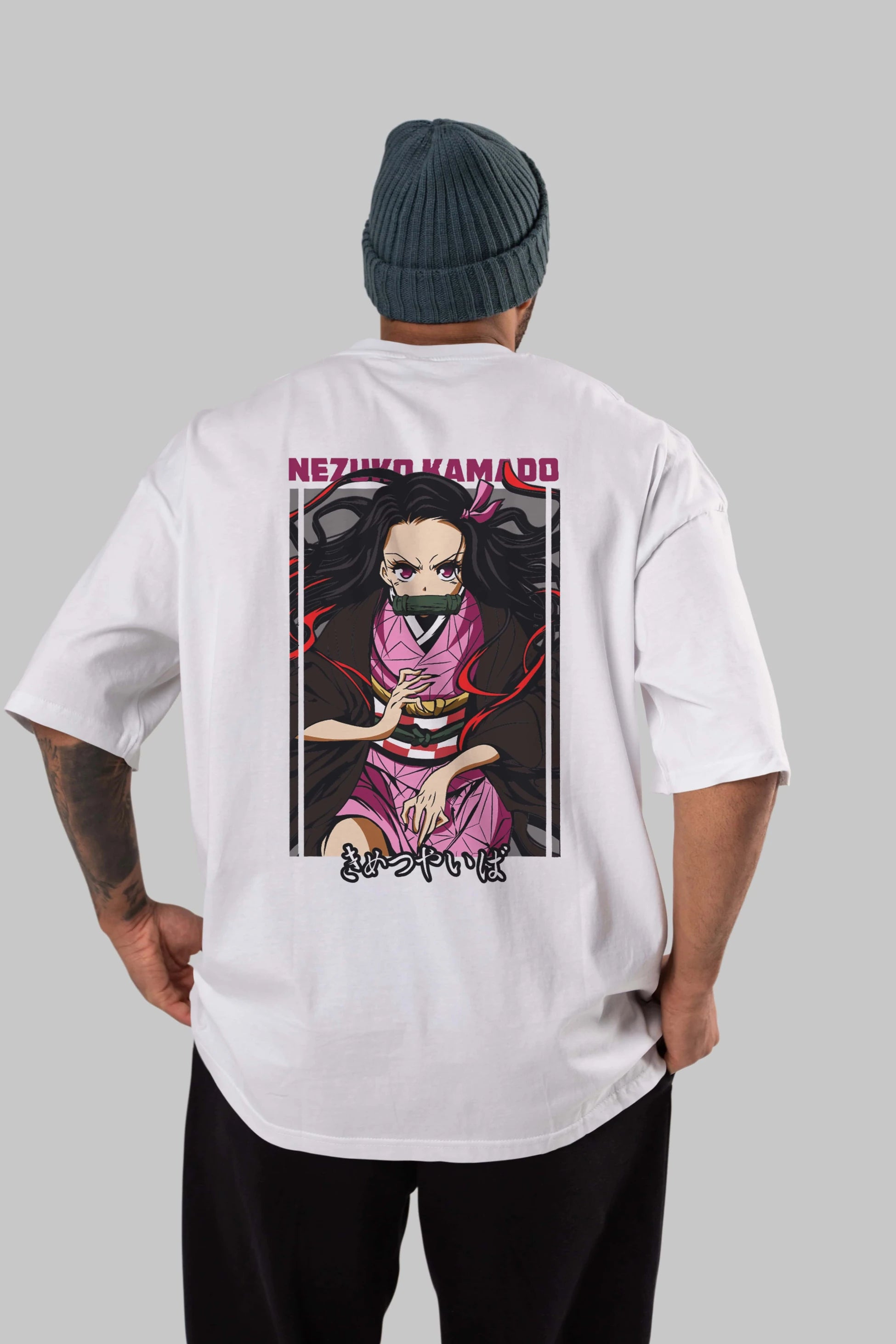 Nezuko Kamado 1 Anime Arka Baskılı Oversize t-shirt Erkek Kadın Unisex