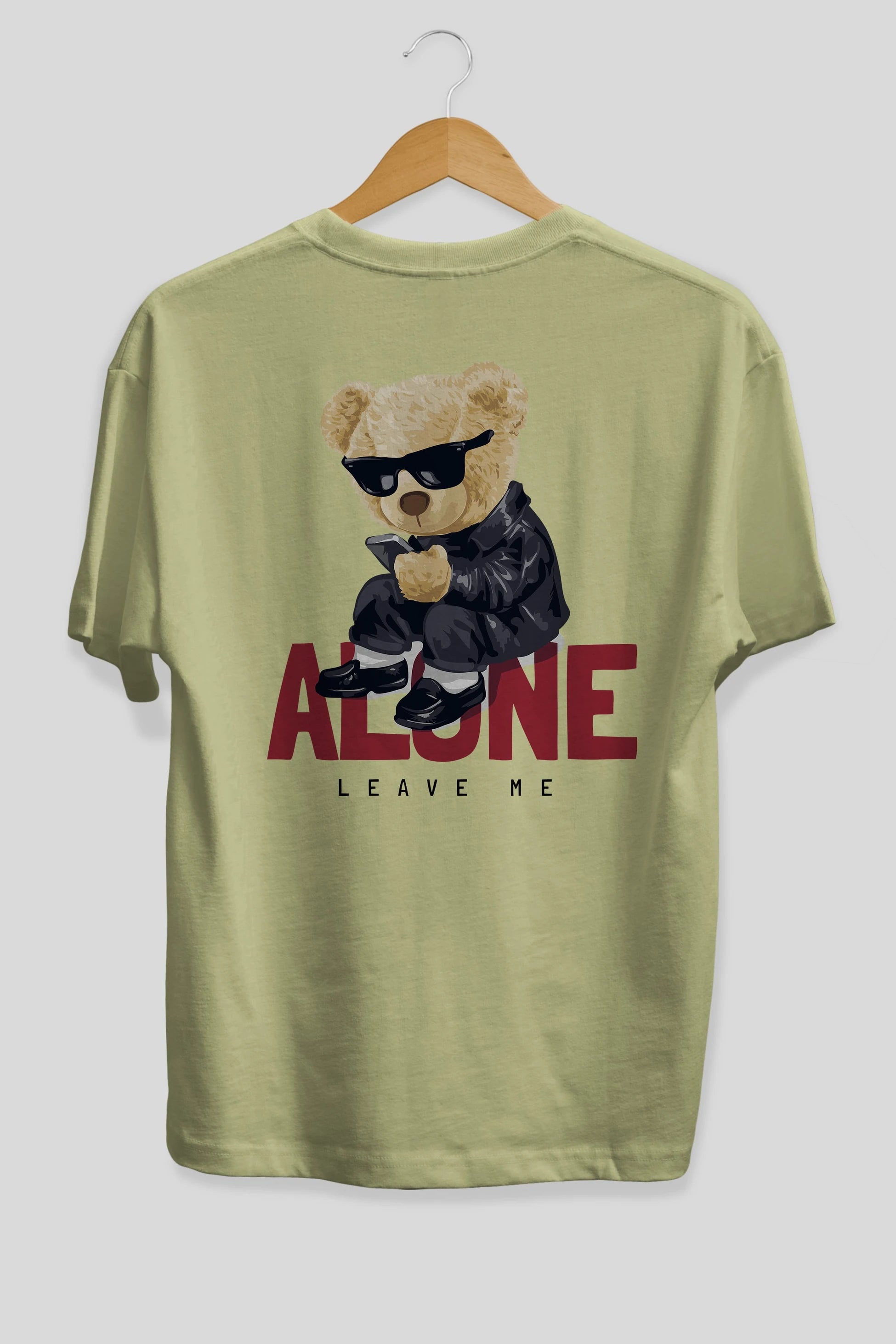Teddy Bear Alone Arka Baskılı Oversize t-shirt Erkek Kadın Unisex %100 Pamuk