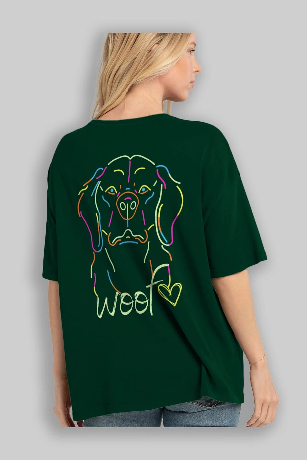 Neon Dog Arka Baskılı Oversize t-shirt Erkek Kadın Unisex
