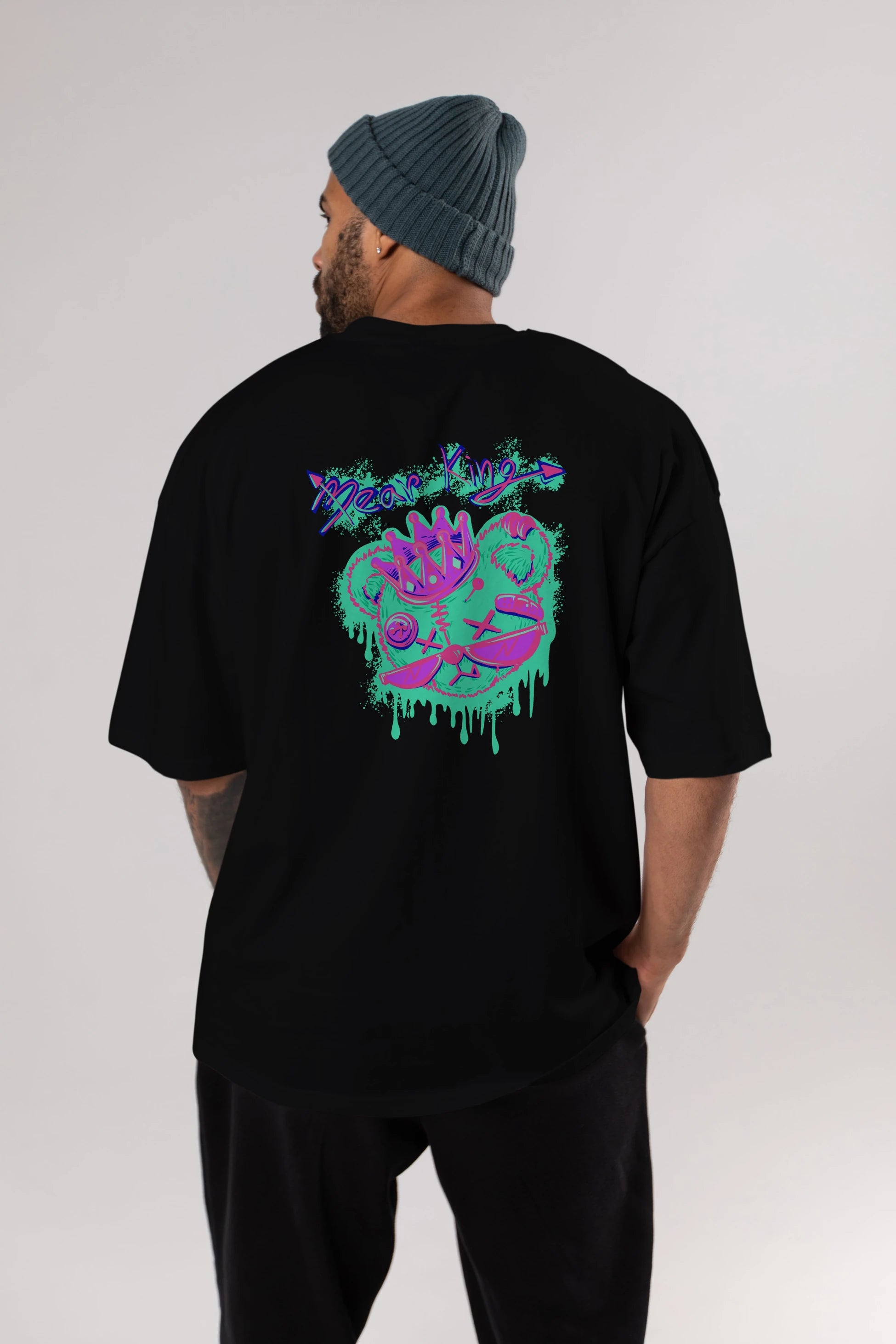 Bear King Arka Baskılı Oversize t-shirt Erkek Kadın Unisex