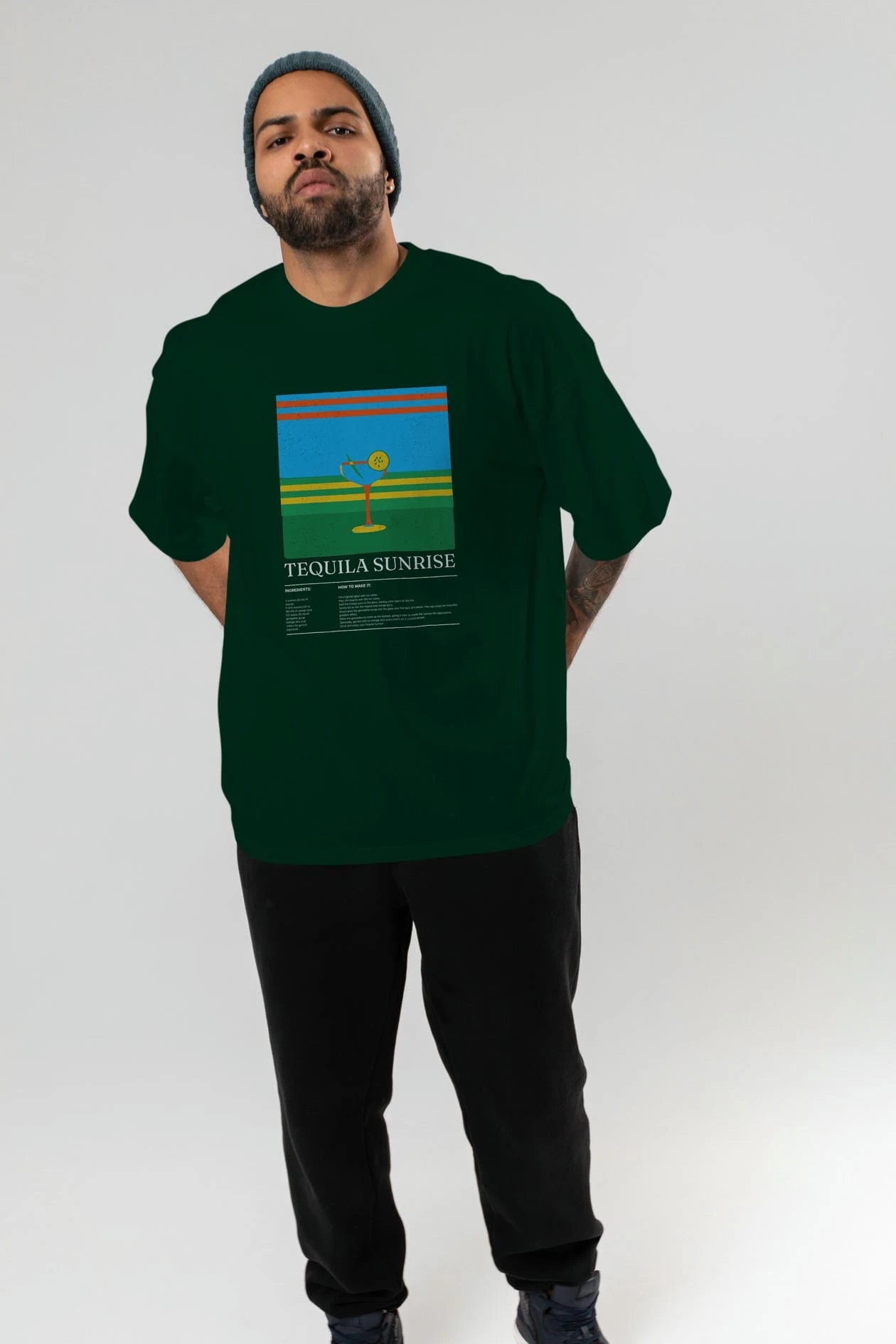 Tequila Sunrise Kokteyl Ön Baskılı Oversize t-shirt Erkek Kadın %100 Pamuk Bisiklet Yaka tişort