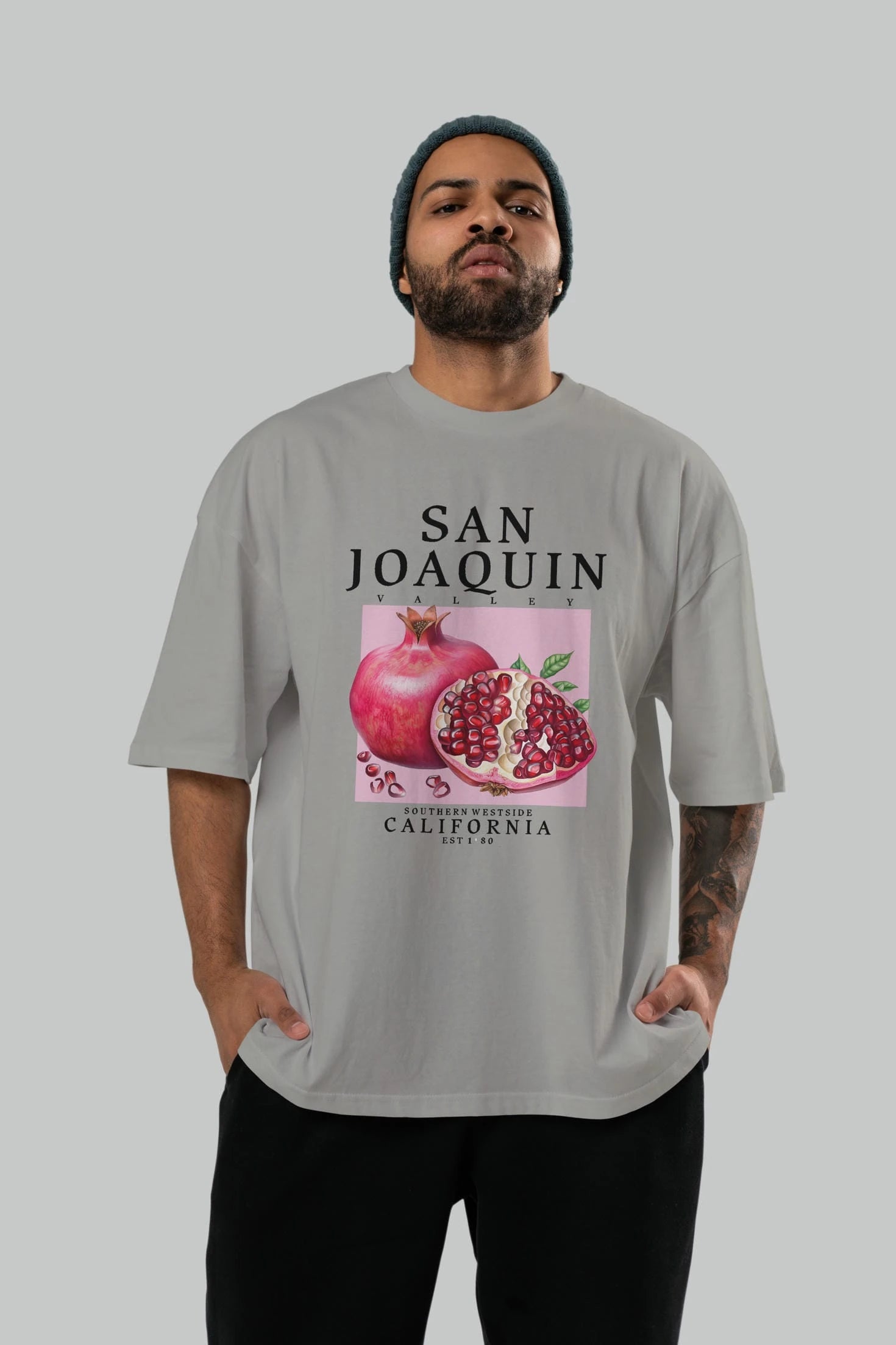 San Joaquin Nar Ön Baskılı Oversize t-shirt Erkek Kadın Pamuk Bisiklet Yaka tişort