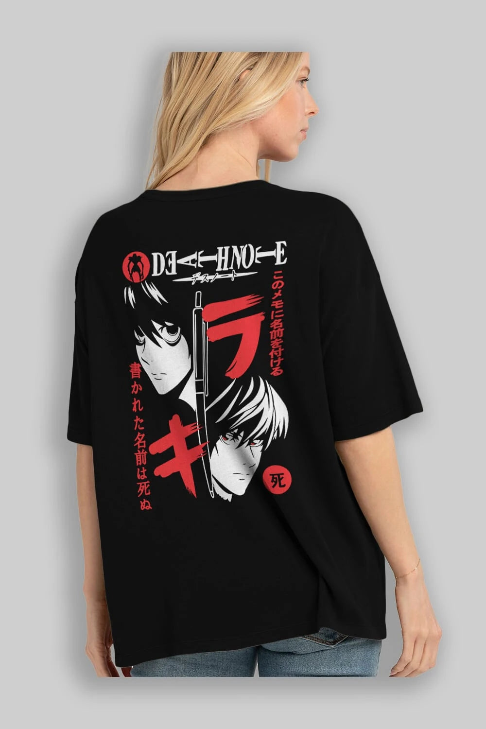 DEATHNOTE L vs KIRA Anime Arka Baskılı Oversize t-shirt Erkek Kadın Unisex