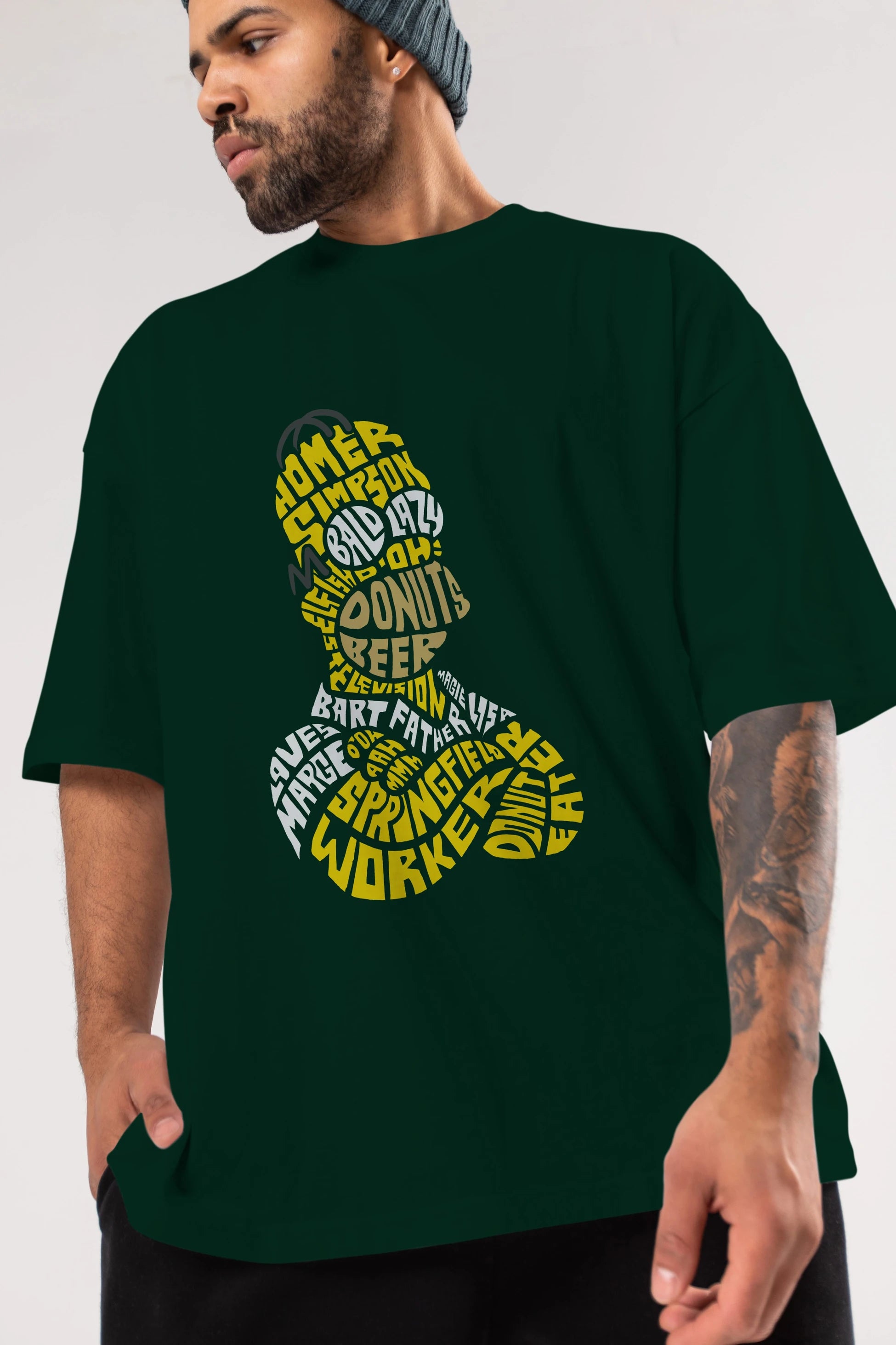 Homer Simpson Ön Baskılı Oversize t-shirt %100 pamuk Erkek Kadın Unisex