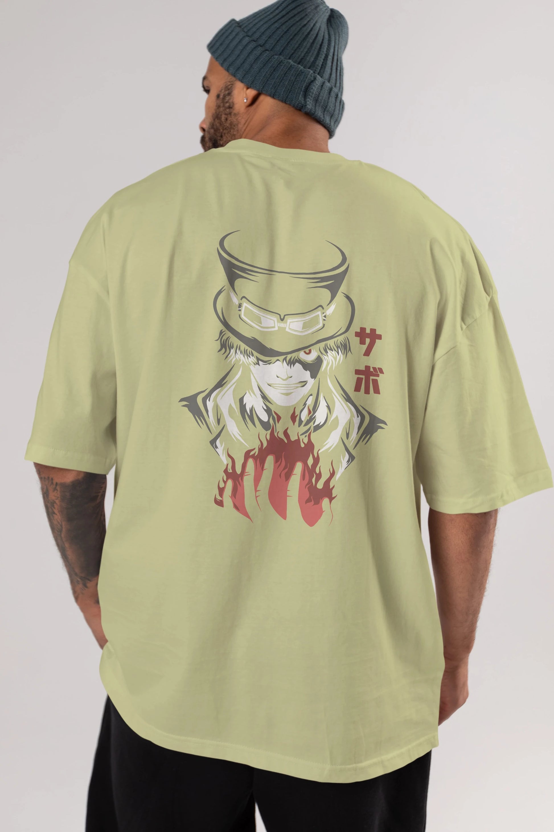 SaboOnePiece Anime Arka Baskılı Oversize t-shirt Erkek Kadın Unisex
