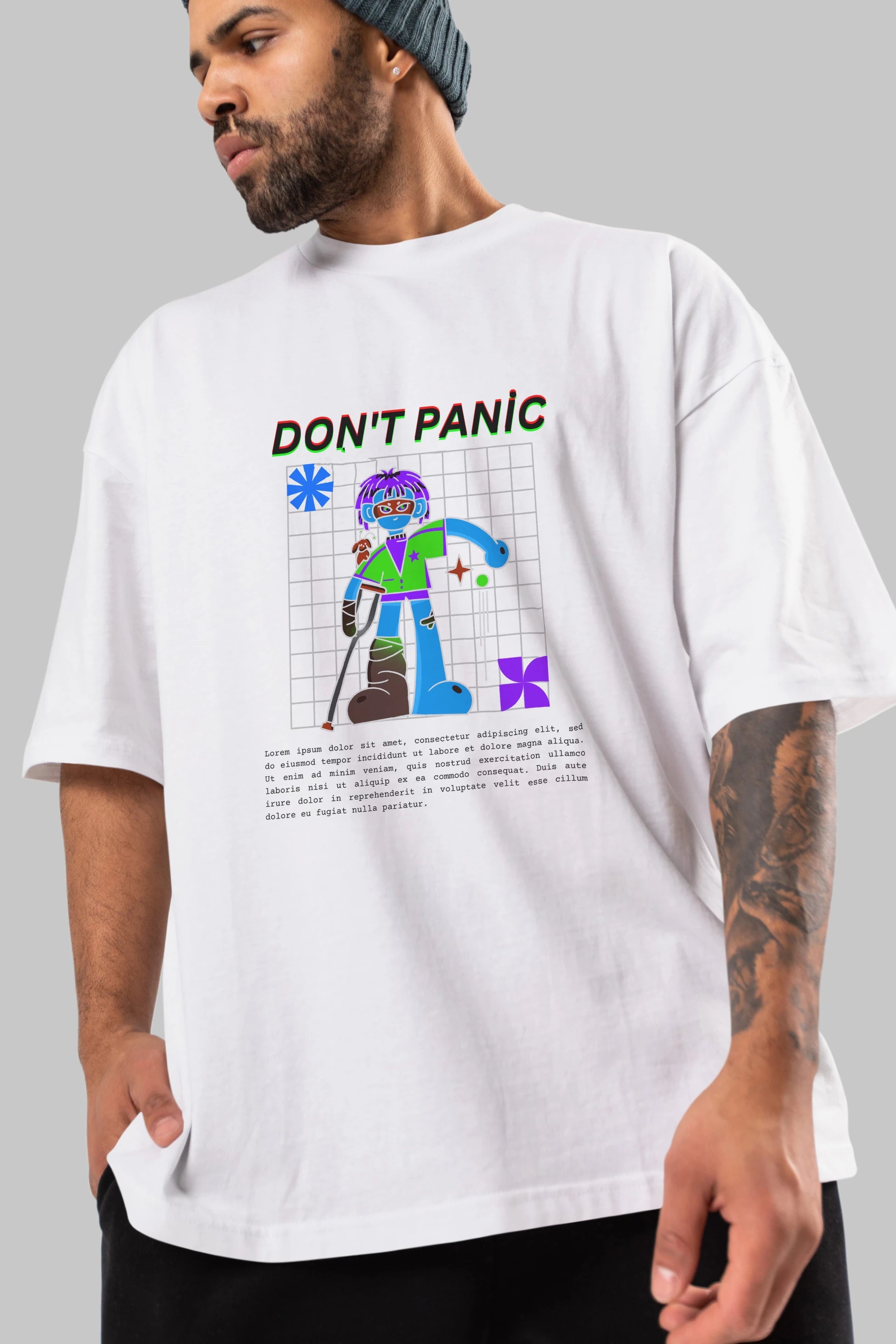 Dont Panic Yazılı Ön Baskılı Oversize t-shirt Erkek Kadın Unisex